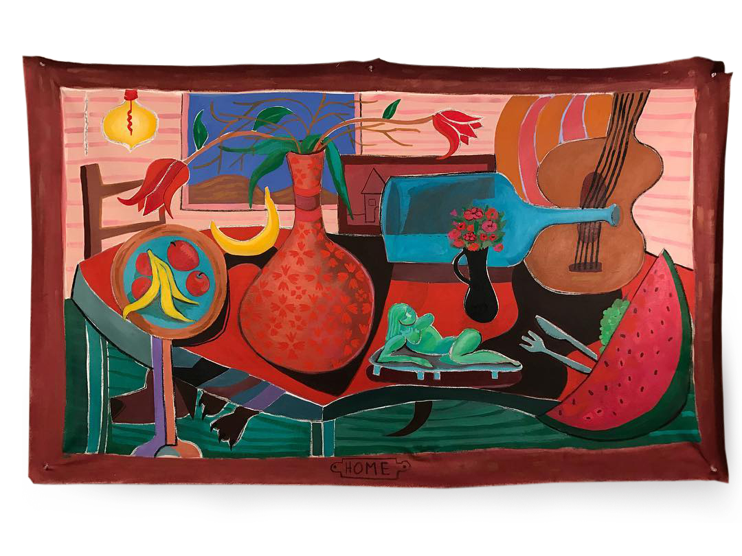 Kitchen Still Life, 4 x 6 ft., Acrylic and charcoal, 2017.