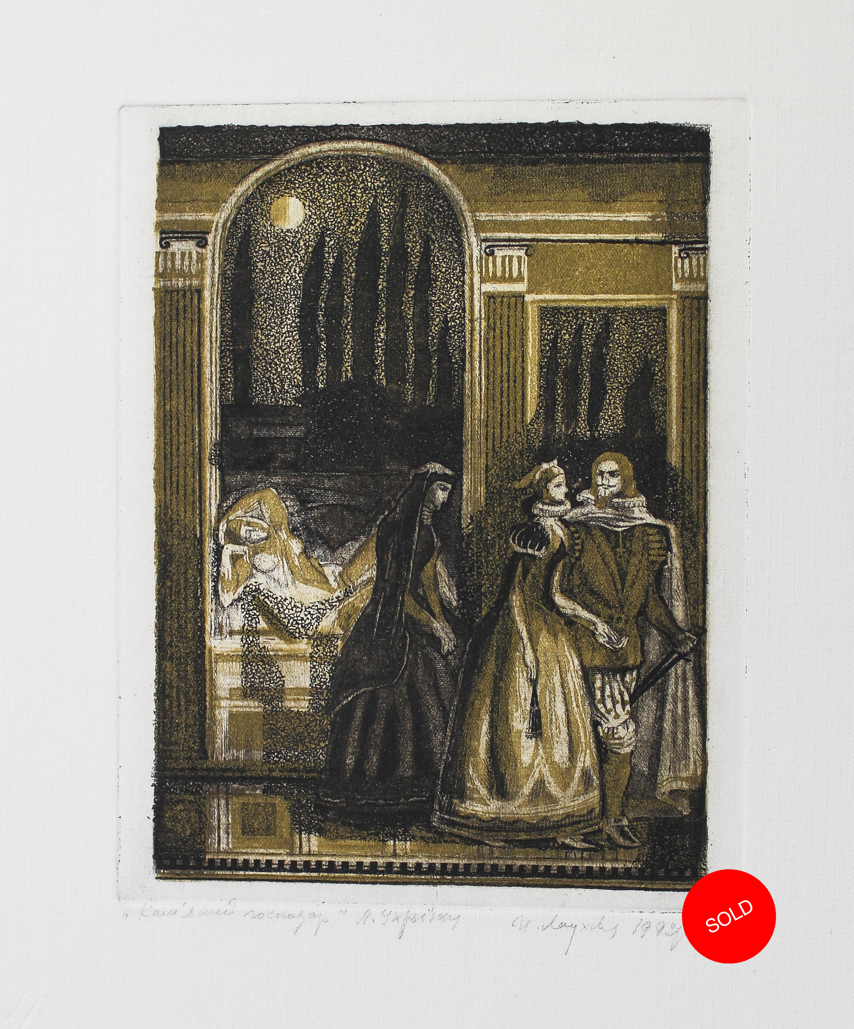 LOT #34 / Illustration for the drama «The stone host» by Lesia Ukrainka, 1992, 18x13cm, color etching / $ 40