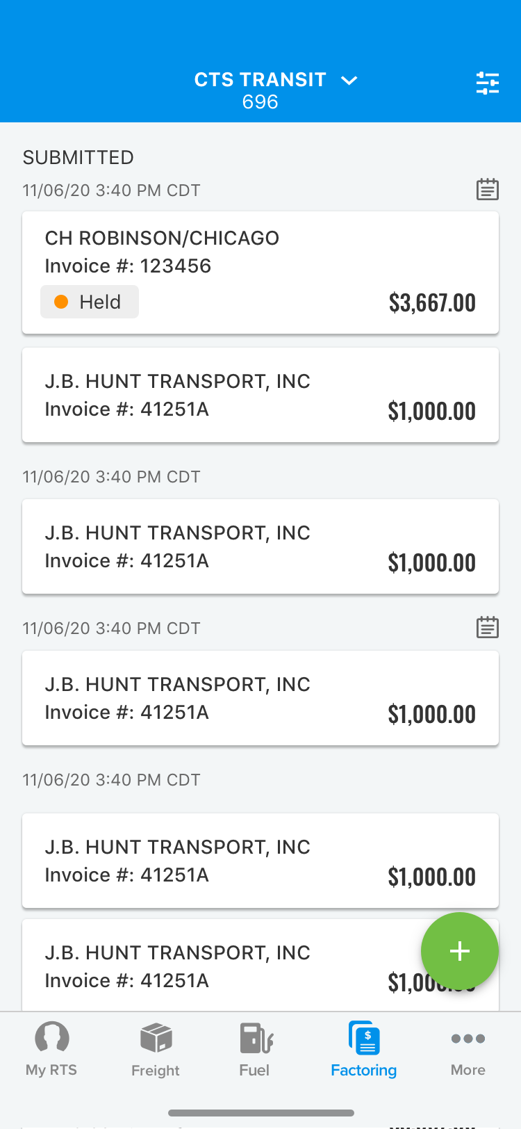 Held invoice appears in list