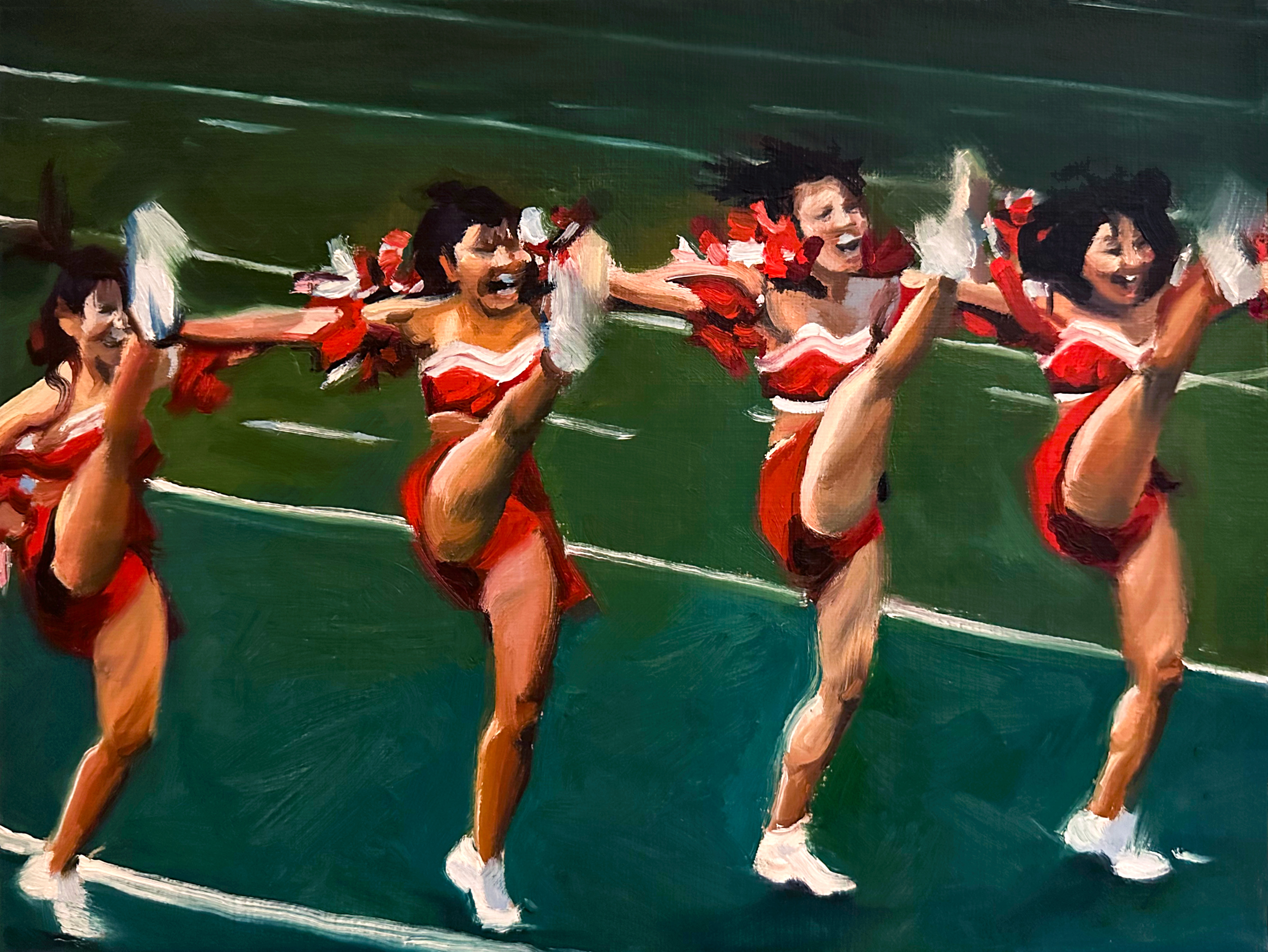 Cheerleaders 2 (High Kick), oil on canvas, 9 x 12", 2022