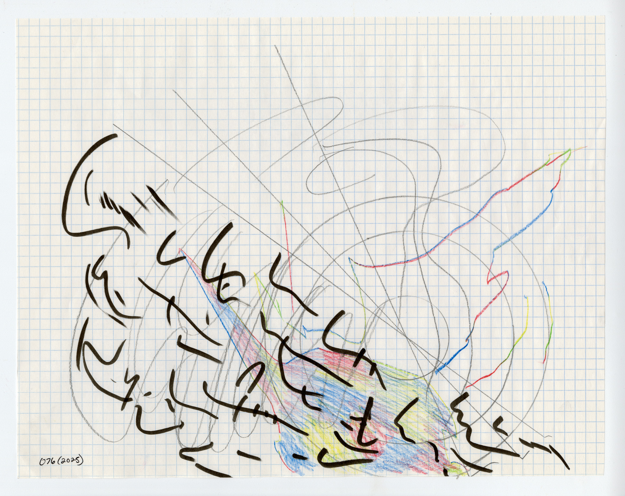 076. 2025. Graphite, colored pencil, and marker on graph paper. 14" by 11"
