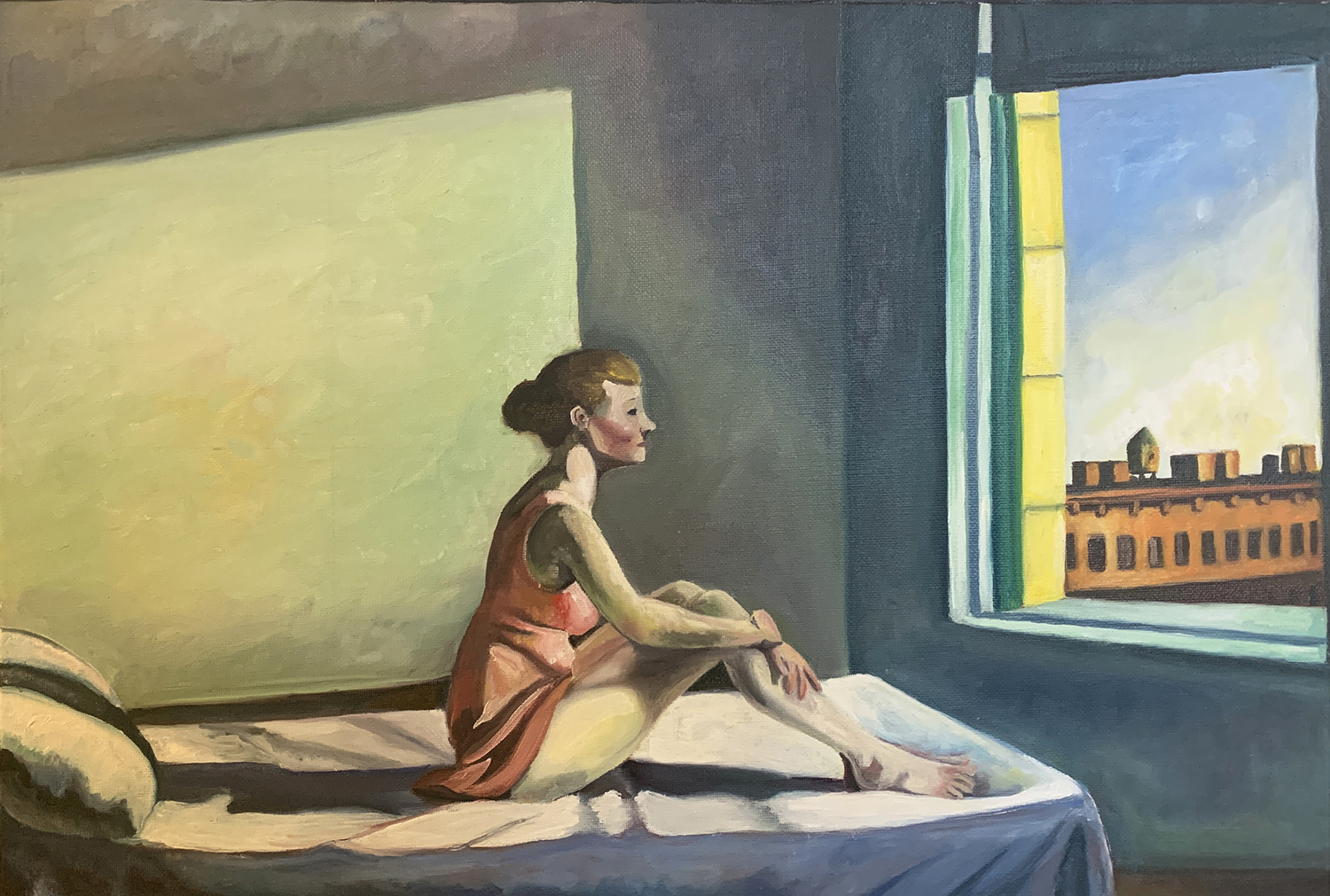Master copy study of Edward Hopper's Morning Sun, oil on canvas, 20 x 14", 2016. 