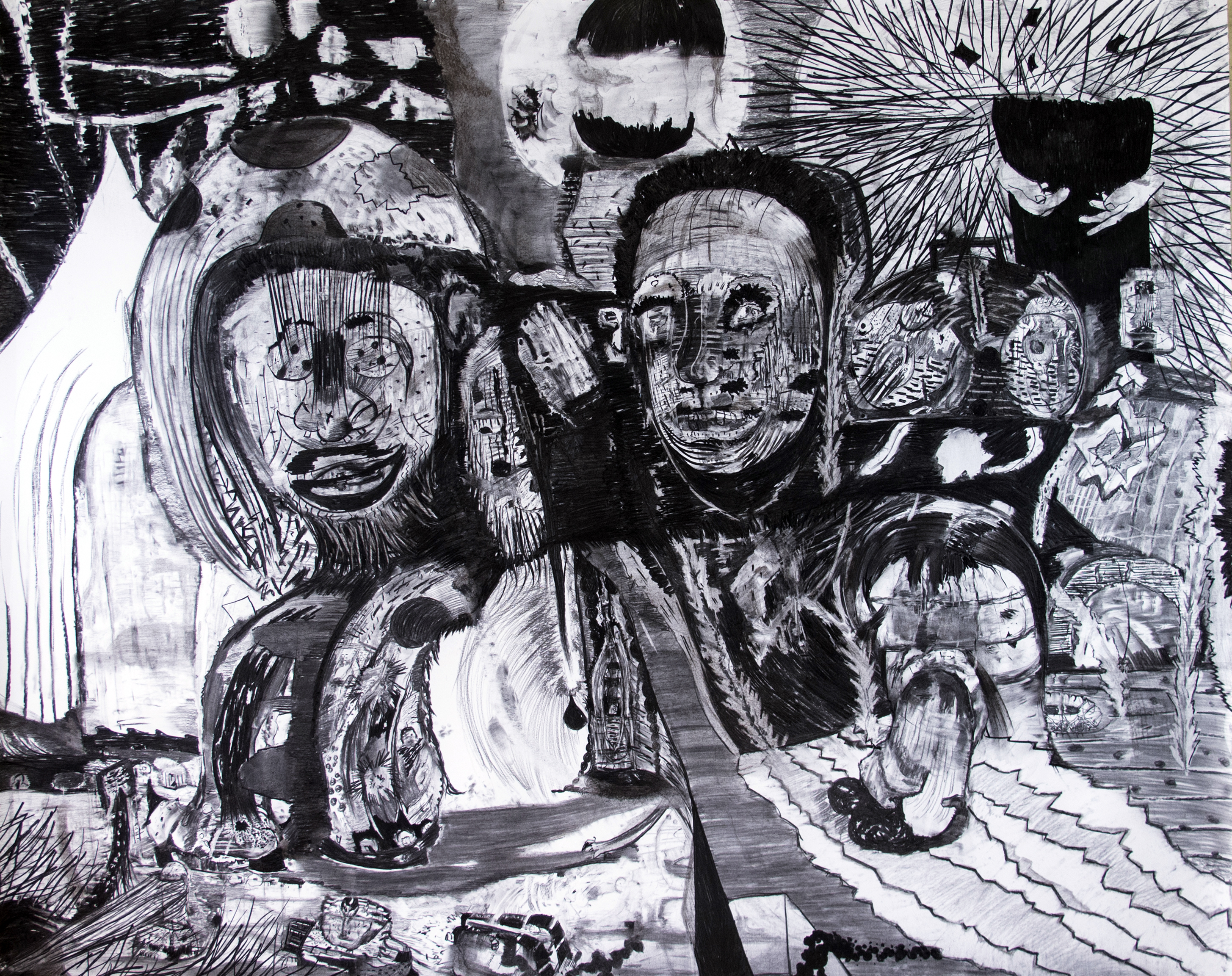 "The Treatment", 2019. Charcoal on paper, 150 x 190 cm