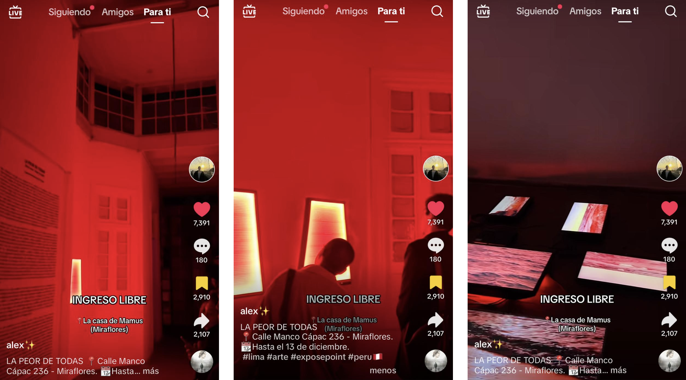 Screenshot of a TikTok shared by a visitor, which reached 103k views, a rarely frequent amount of views for art exhibitions in Peru