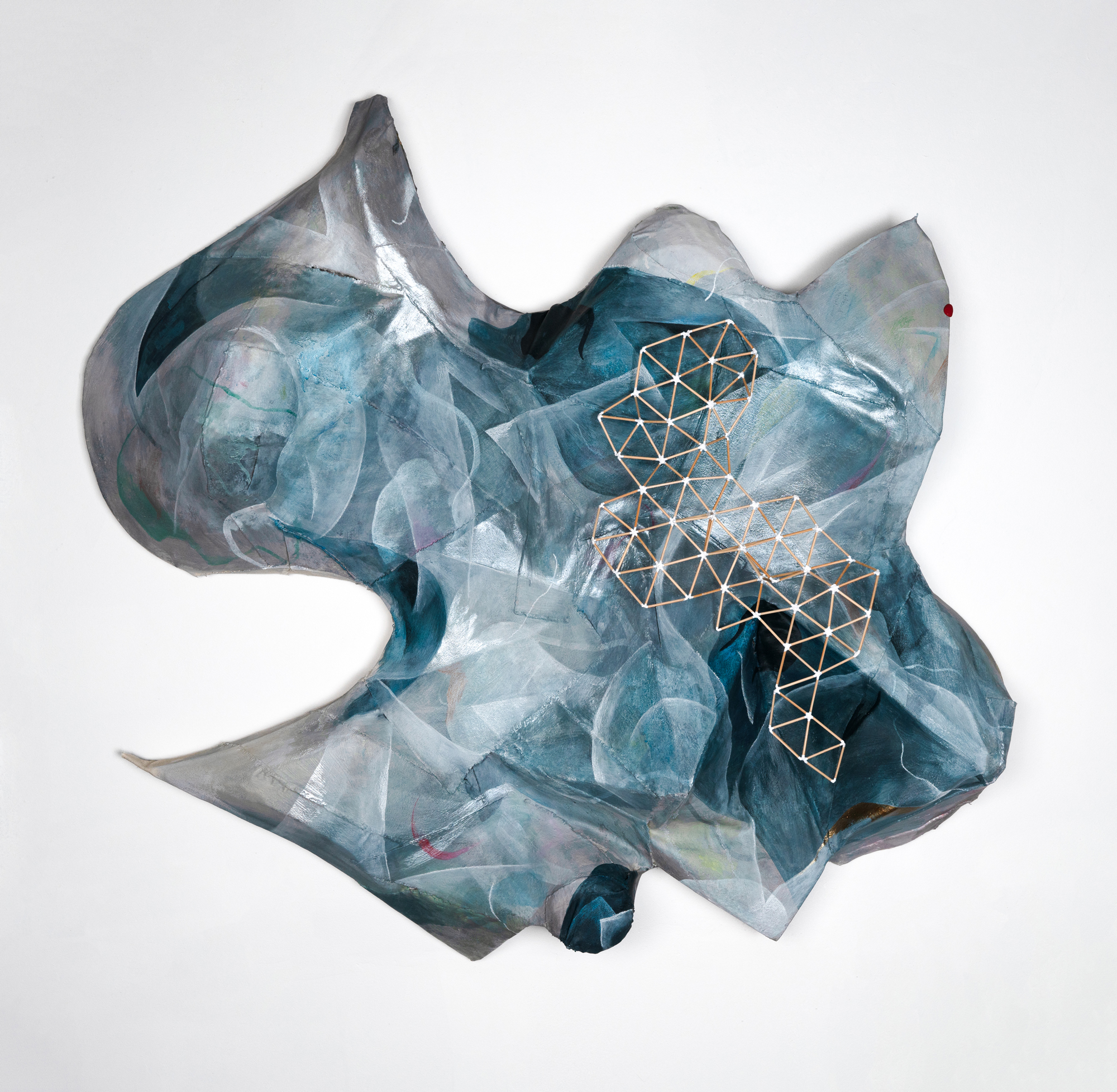 Untitled, 2023, Acrylic, charcoal, pastel, graphite, canvas, polystyrene, wood 51 x 48 x 12 inches