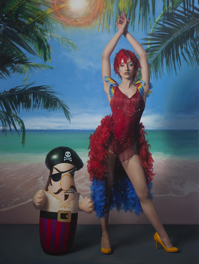 'Behind Every Great Pirate is a Greater Parrot'. Oil on canvas