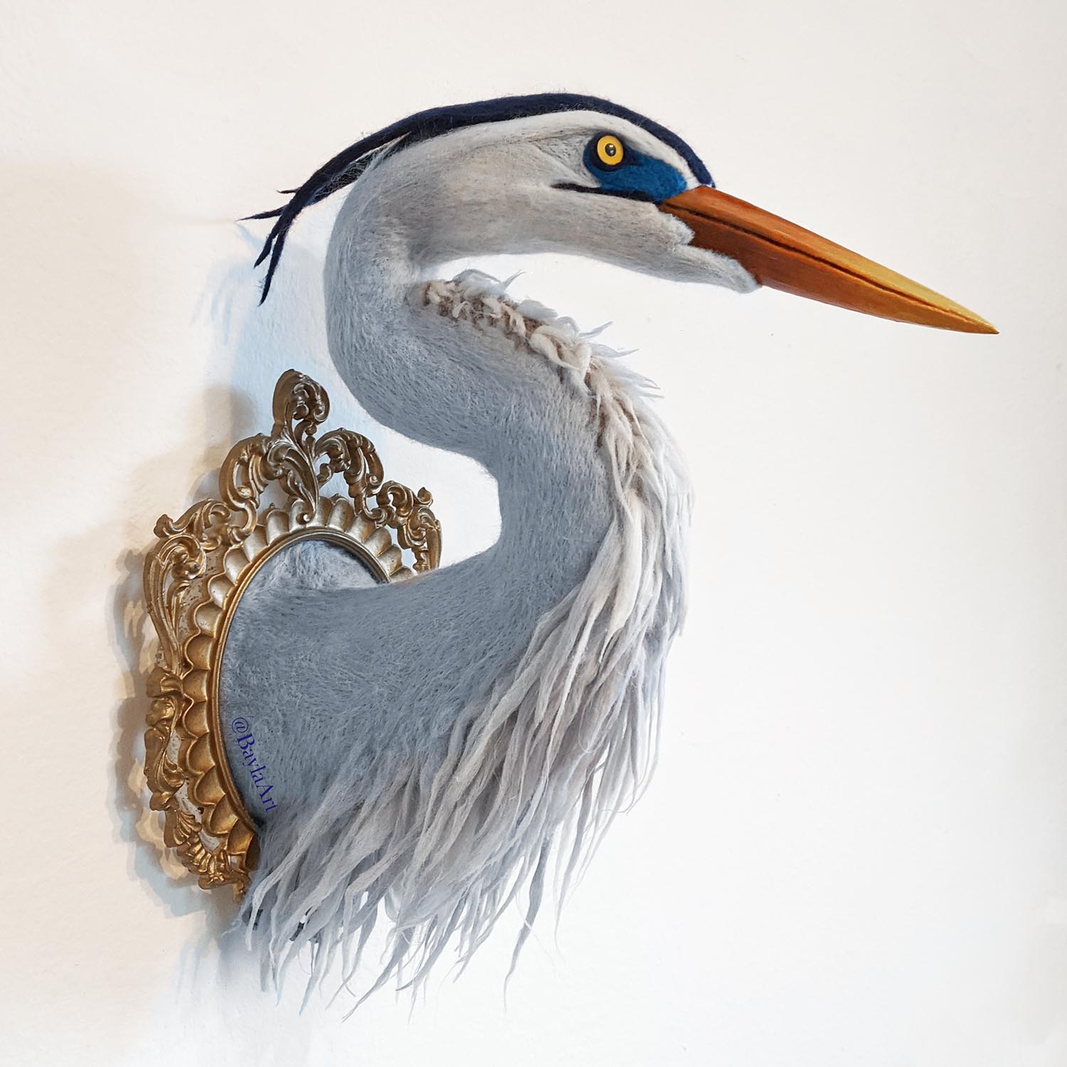 Great Blue HeronNeedle felted wool faux taxidermy14"x15"2021SOLD