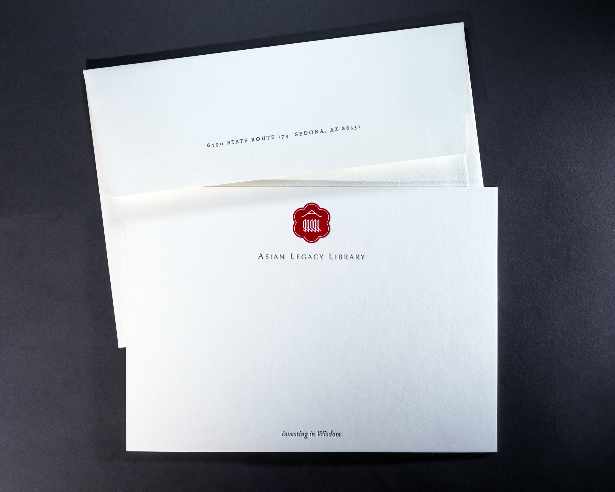 LETTERPRESSAsian Legacy Library notecard and envelope