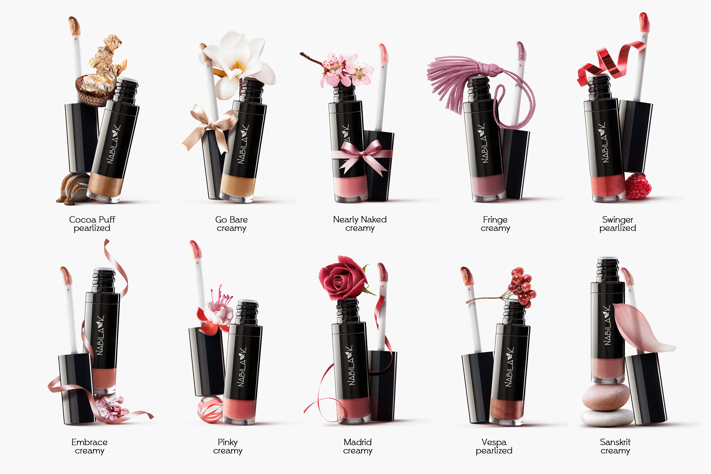 Social media campaign for the lip gloss products line. Cosmetic product photography. Makeup product styling. Created by Eclectic M Studio.