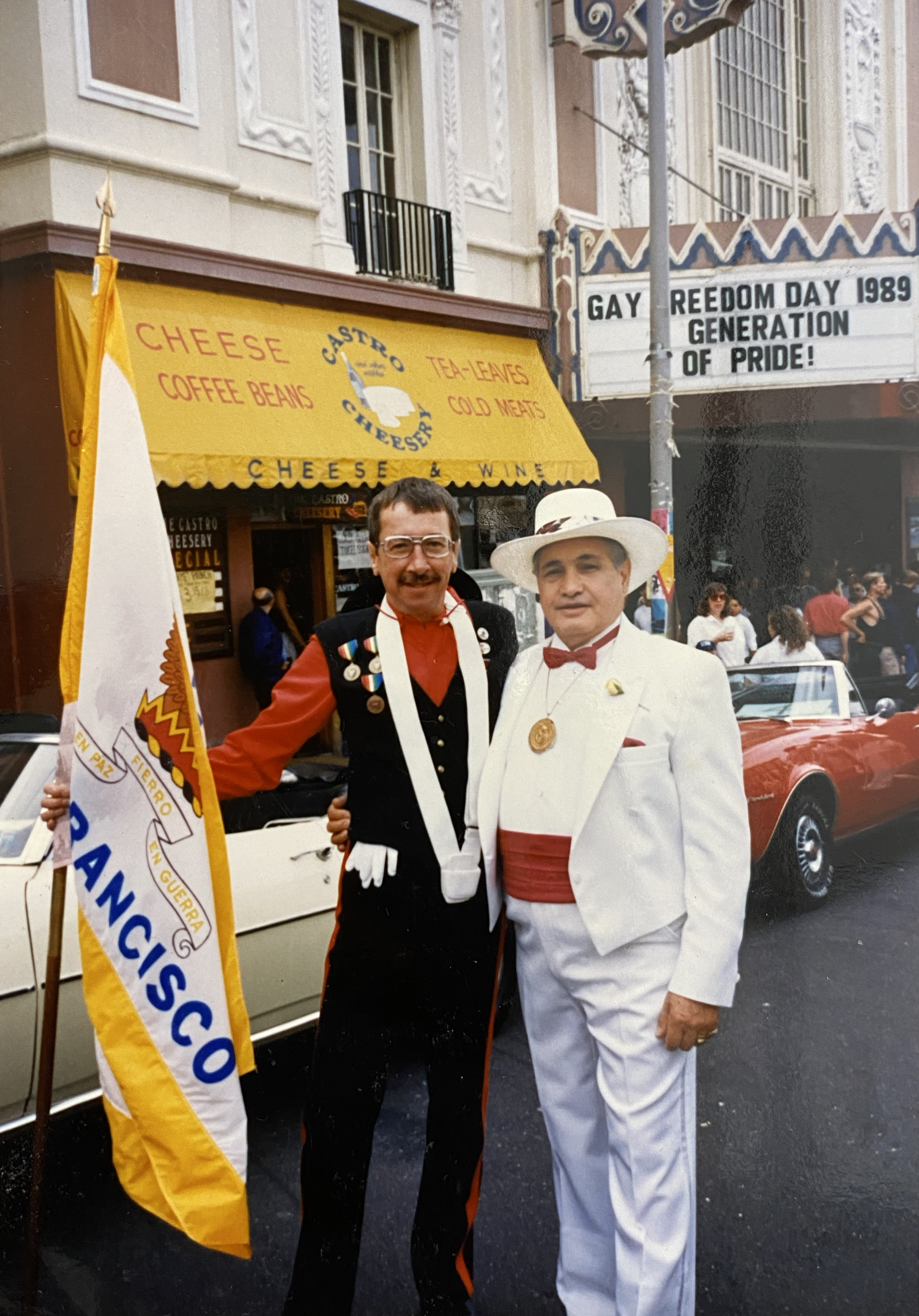 José in front of the Castro Theater for Gay Freedom Day 1989, [José Sarria Papers (1996-01)], Courtesy of Gay, Lesbian, Bisexual Transgender Historical Society.