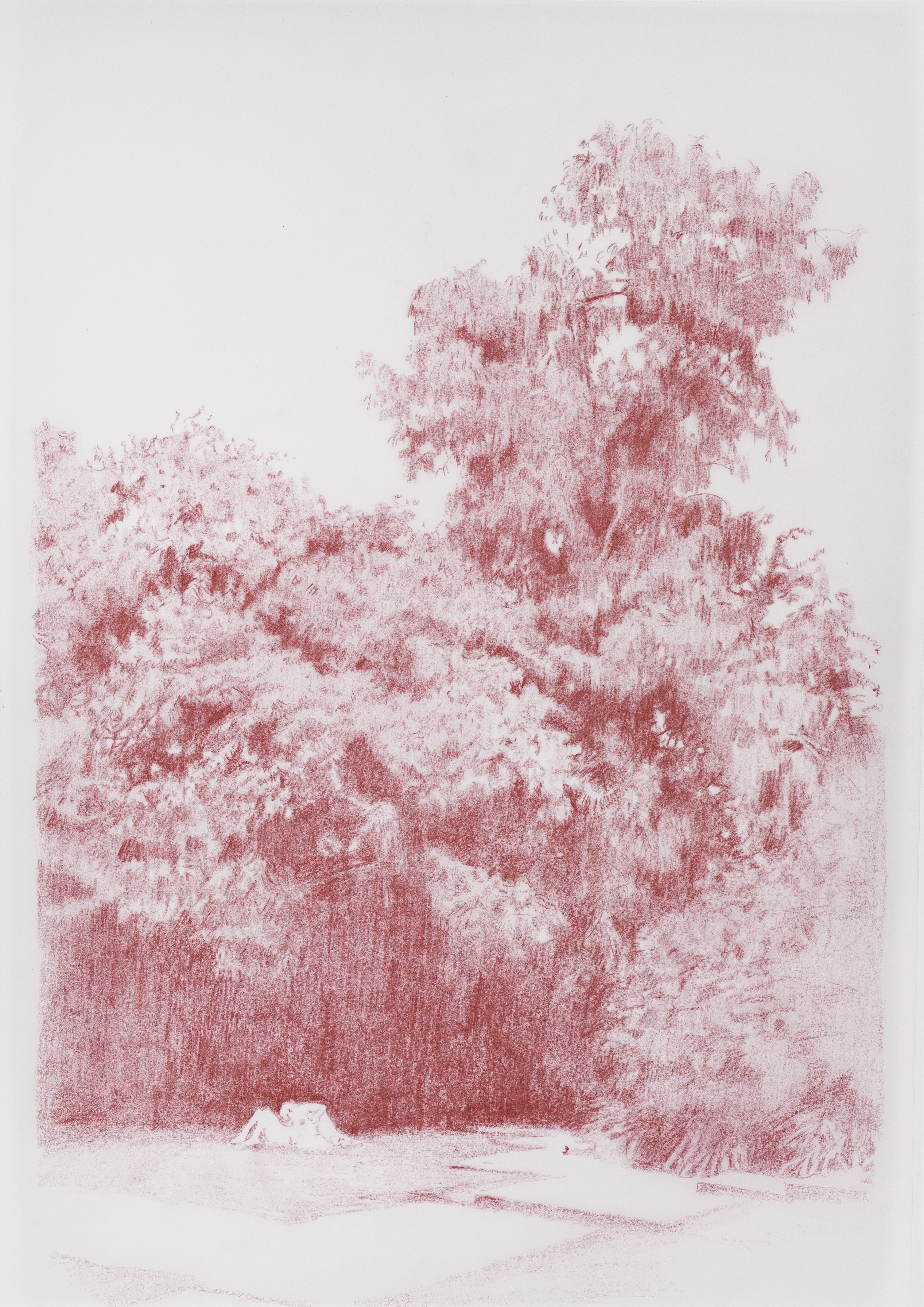 A kiss in pink, 2020. Crayon on tracing paper, 29,7 x 42cm
