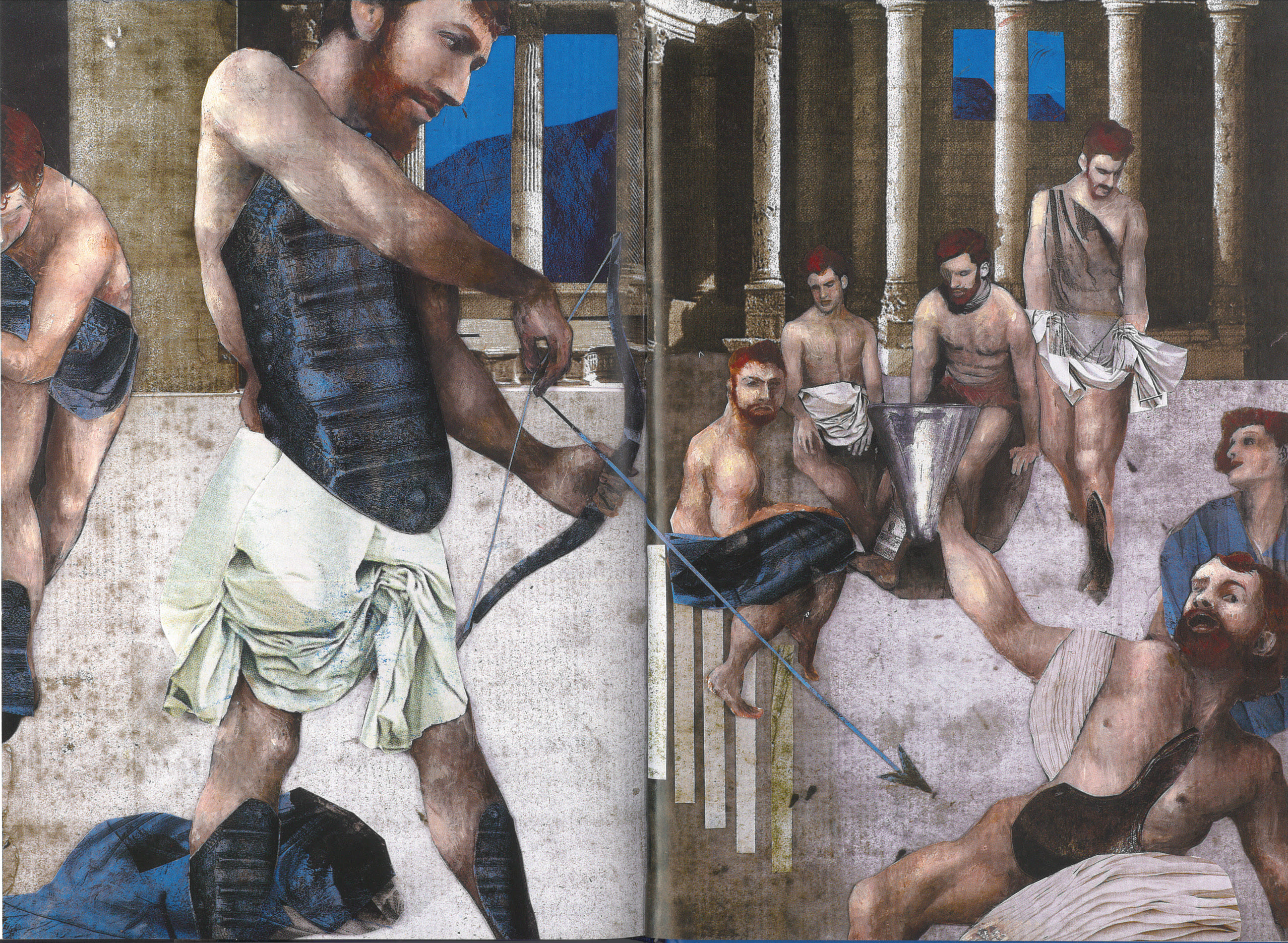 OdysseusOil paint on paper, collage with photo material, 50 x 60cmSerie: Odysseus' odyssey and homecoming/Text: Franz FühmannPublisher: Hinstorff, Rostock, 2011