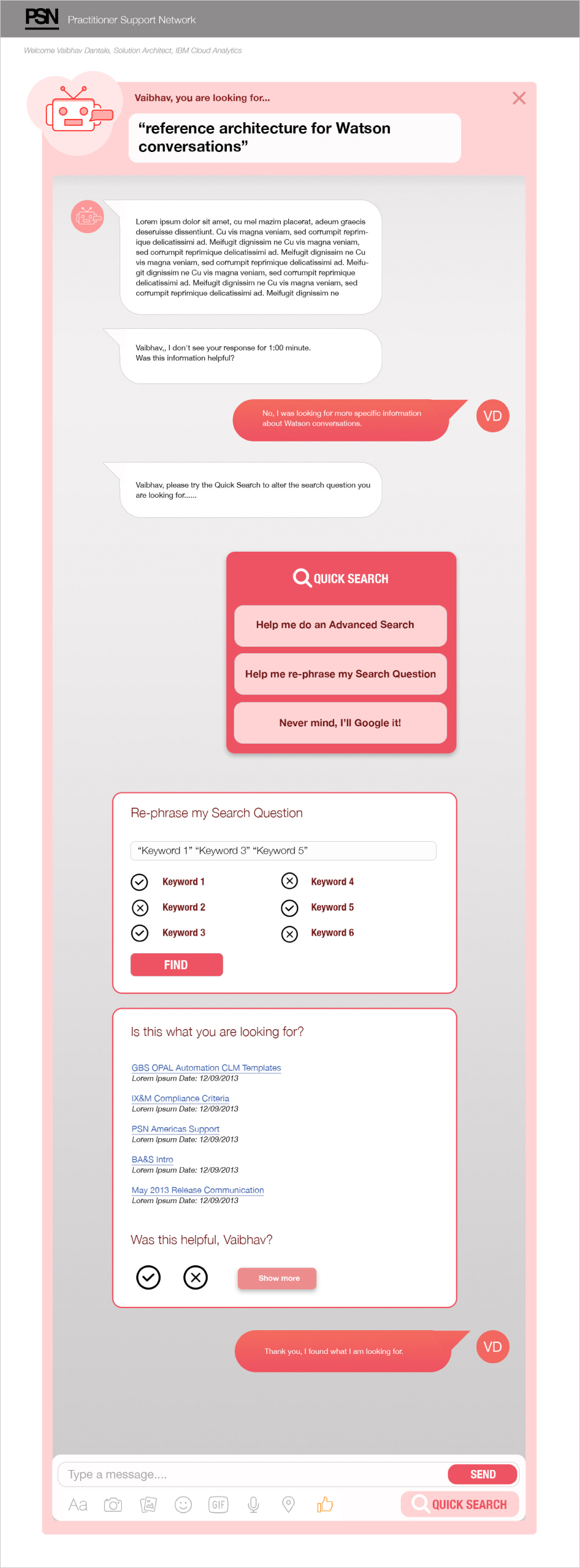 Re-imagining PSN (Practitioner Support Network) by leveraging  Conversational UI Design (Concept) - Ashwini Garde