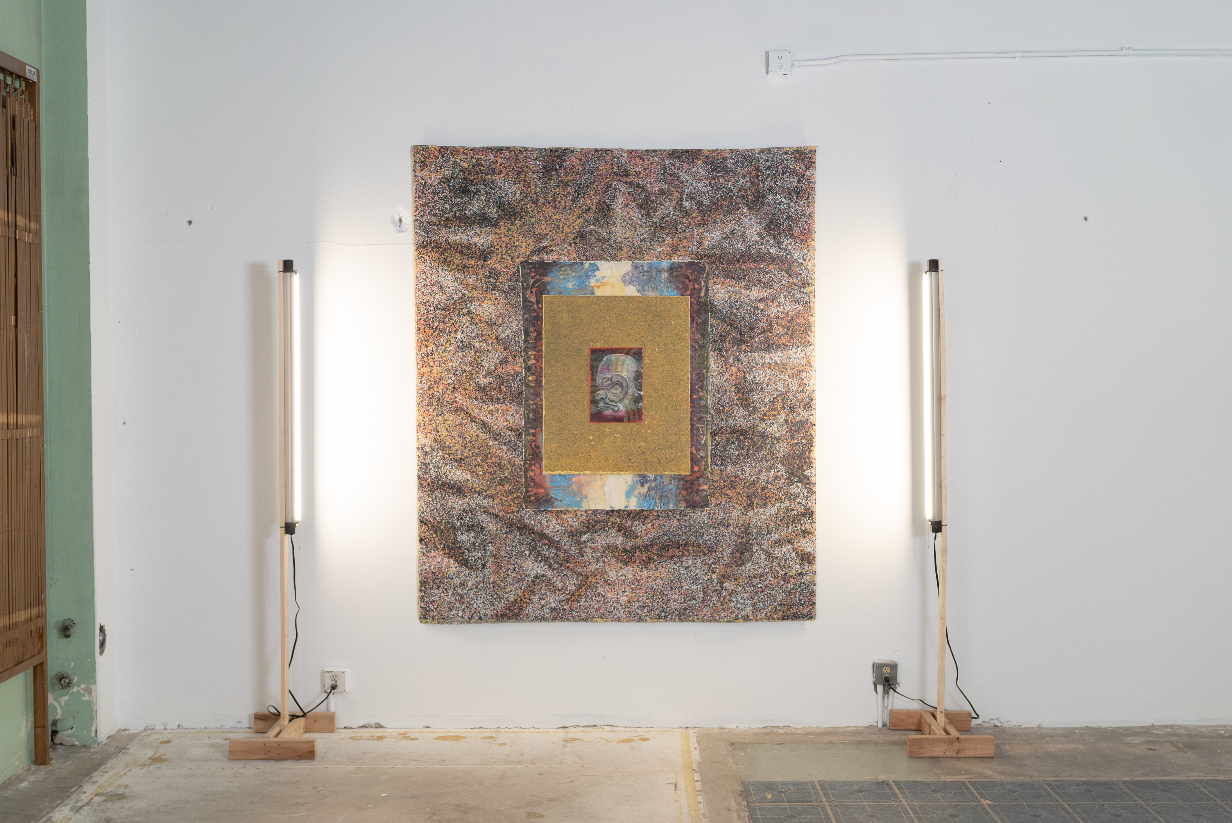 Mark Flores, The Subterranean. Oil and Acrylic on canvas, lights. 2024.