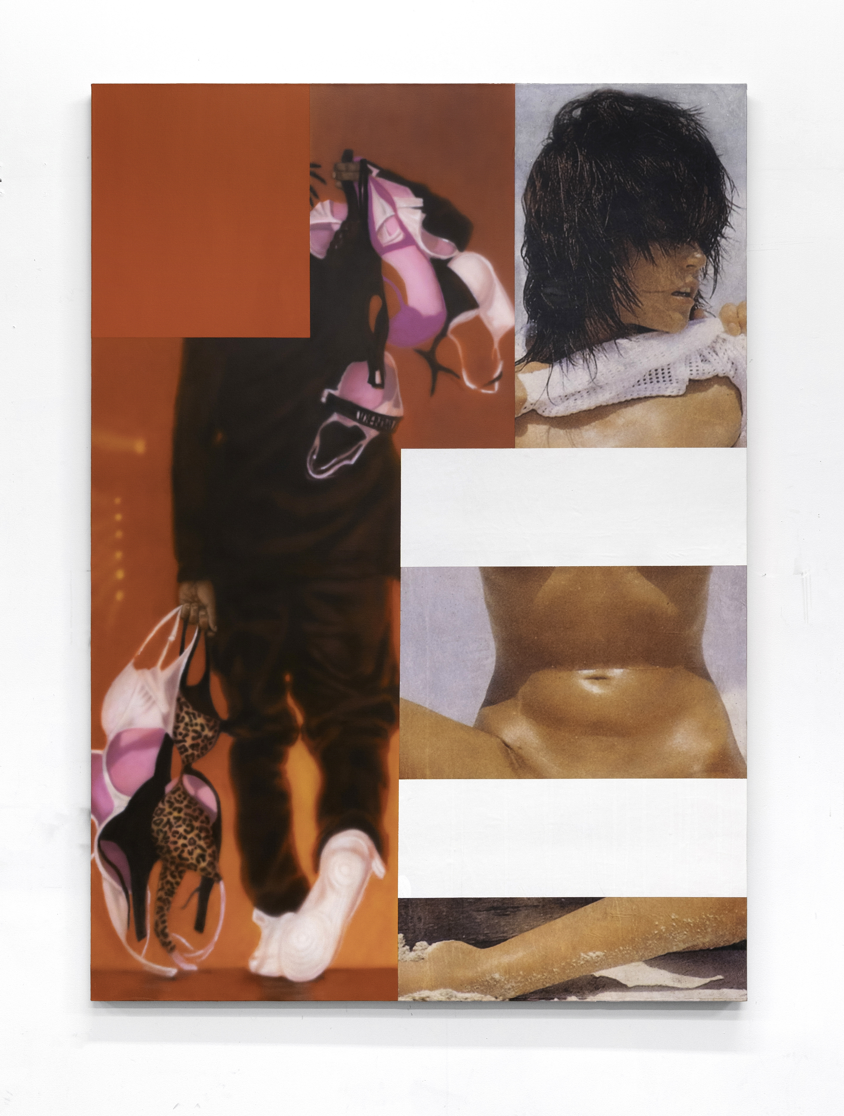 The press press room, acrylic, pigment transfer, hydrochromic ink, glitter on canvas 84 in x 60 in  2024