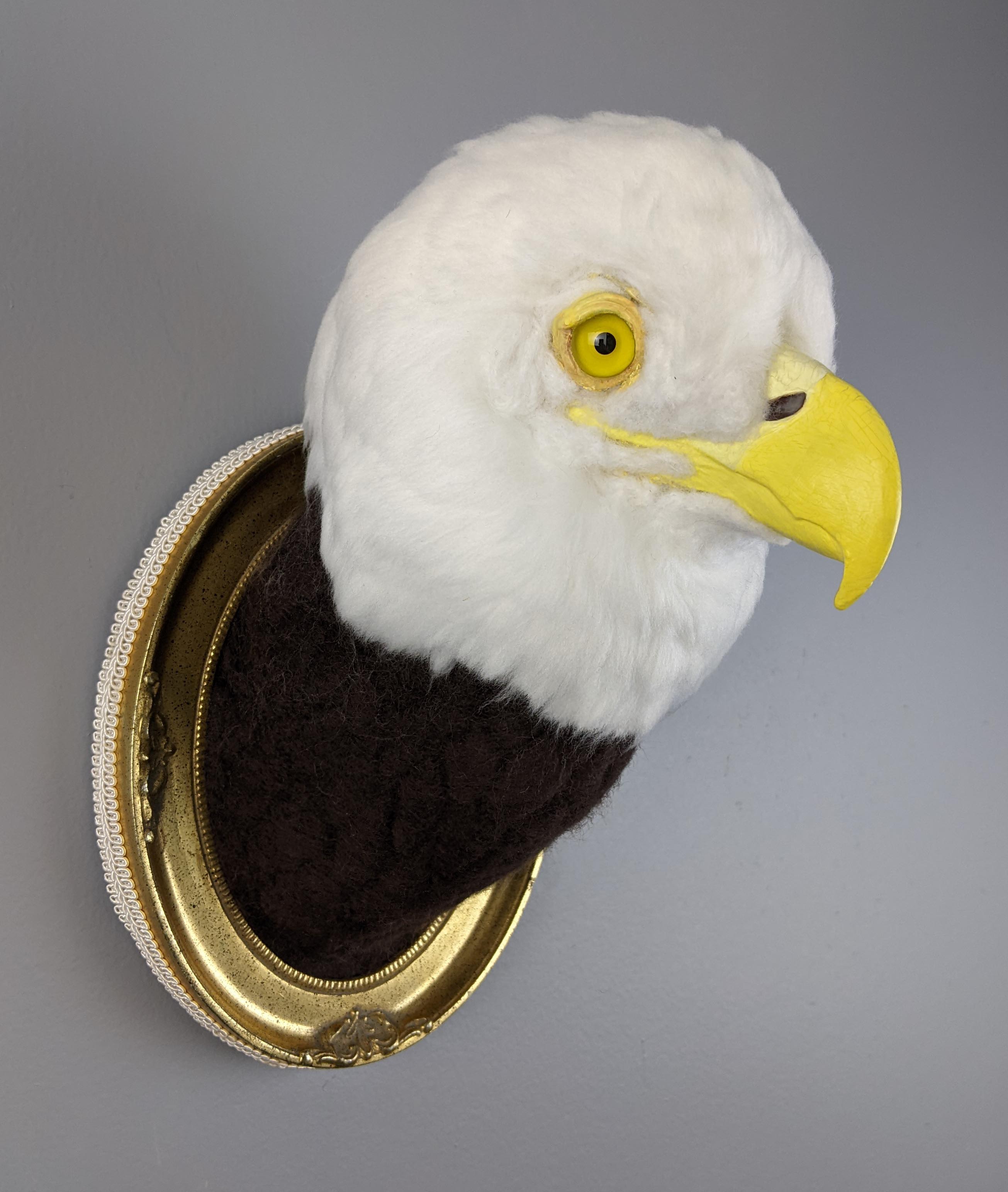 Bald EagleNeedle felted wool faux taxidermy6.5"x12"x9"2023Contact Camp Martini to Purchase