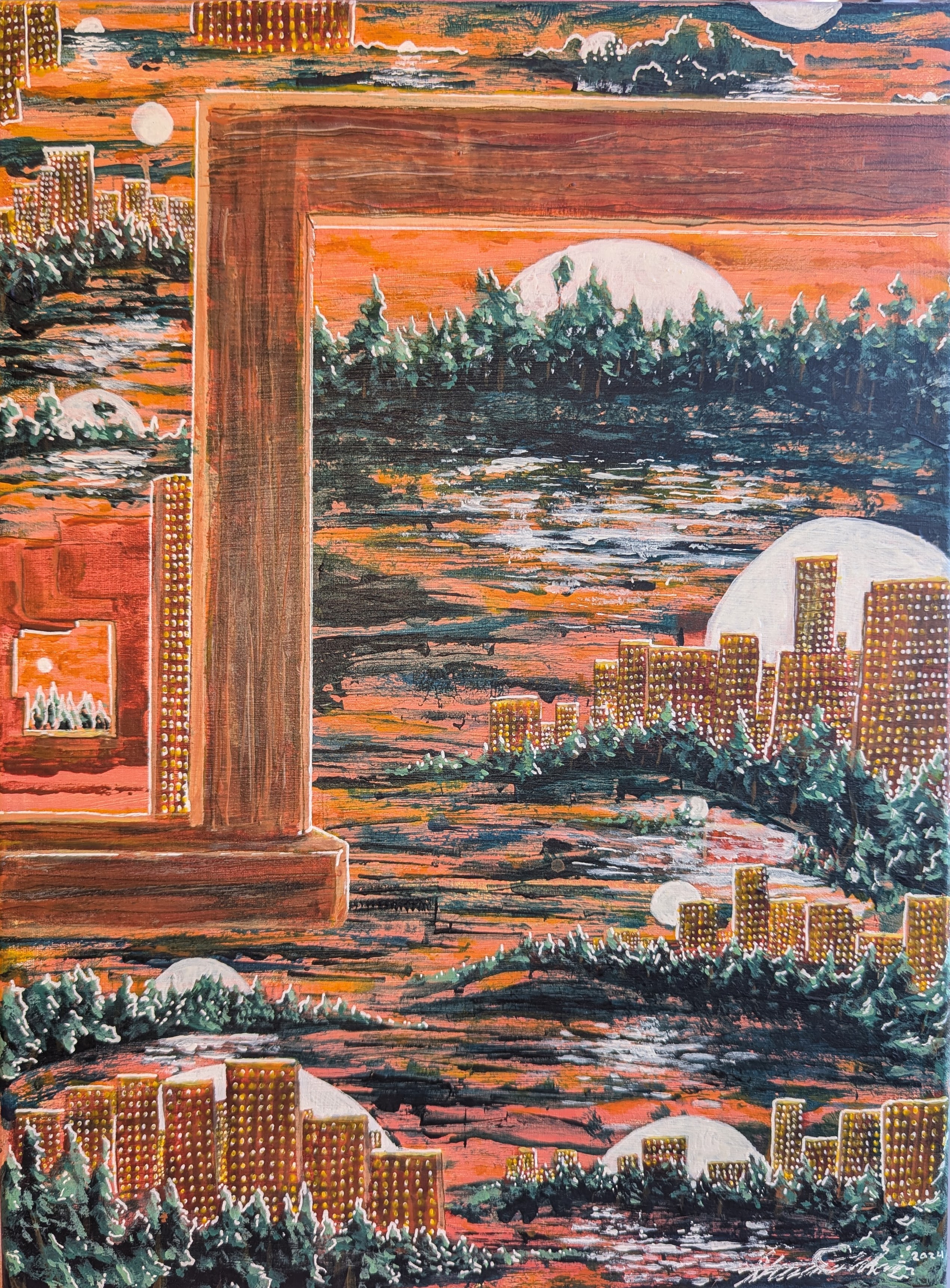 Setting Waters: Acrylic, Pen