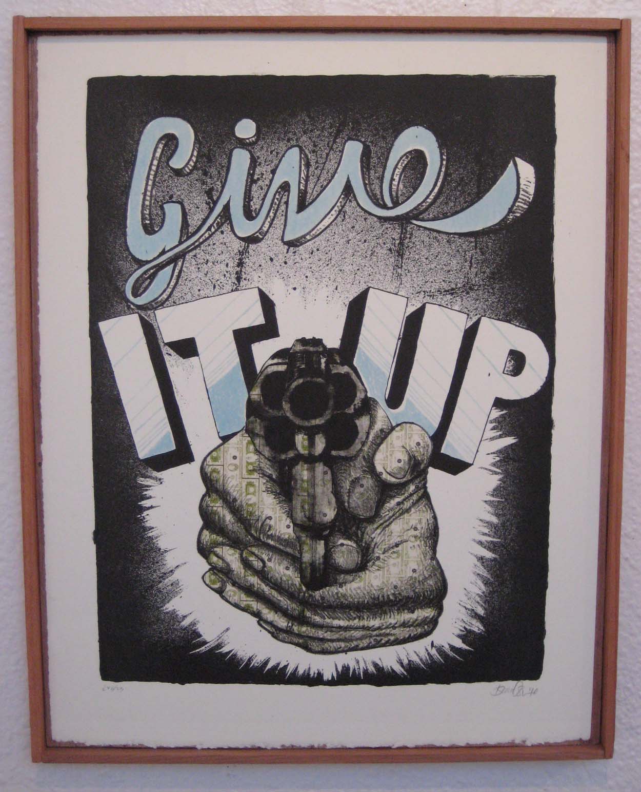 "Give It Up!" 2010; 2 Color Lithograph with Digital Chine Colle, Varying Edition of 25