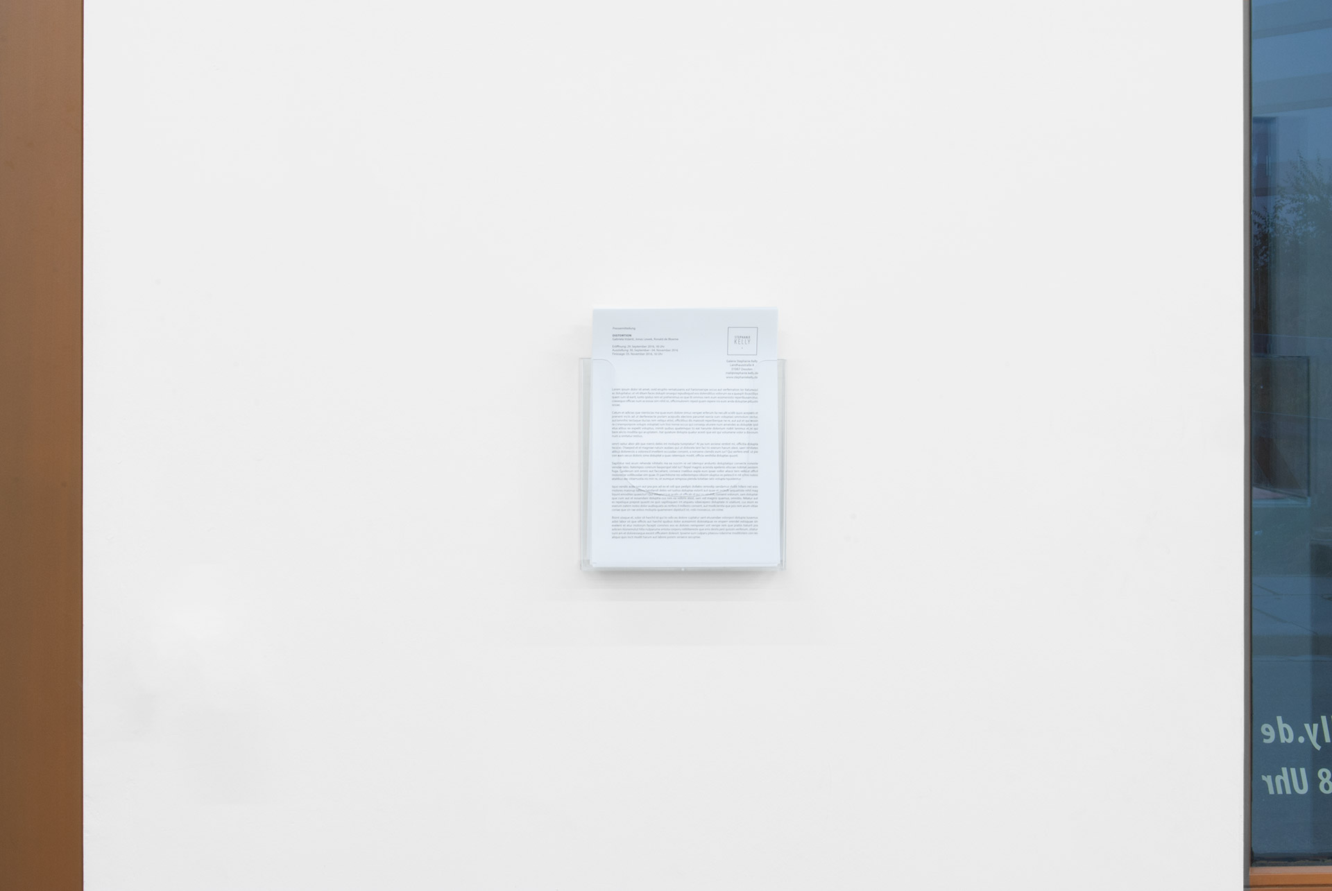 Press Release, 2015, digital print, 29,7 × 21 cm, installation view Galerie Stephanie Kelly, Dresden 2016