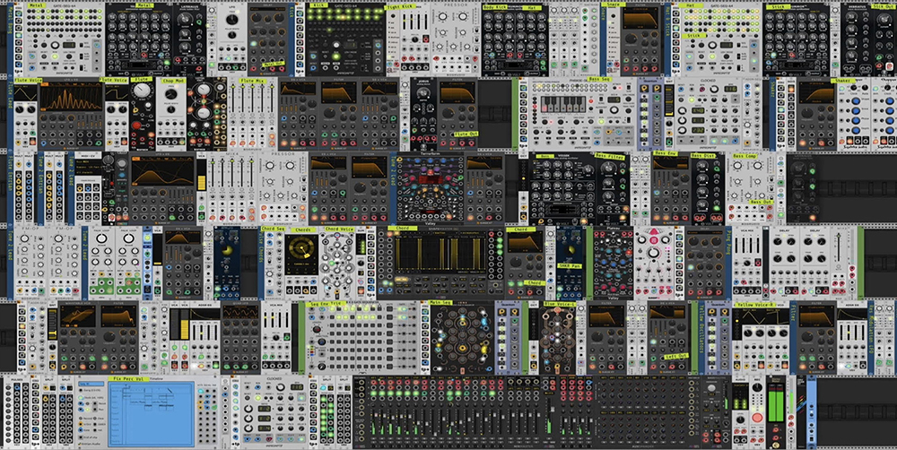 Many different parts and kinds of music production software in a collage.