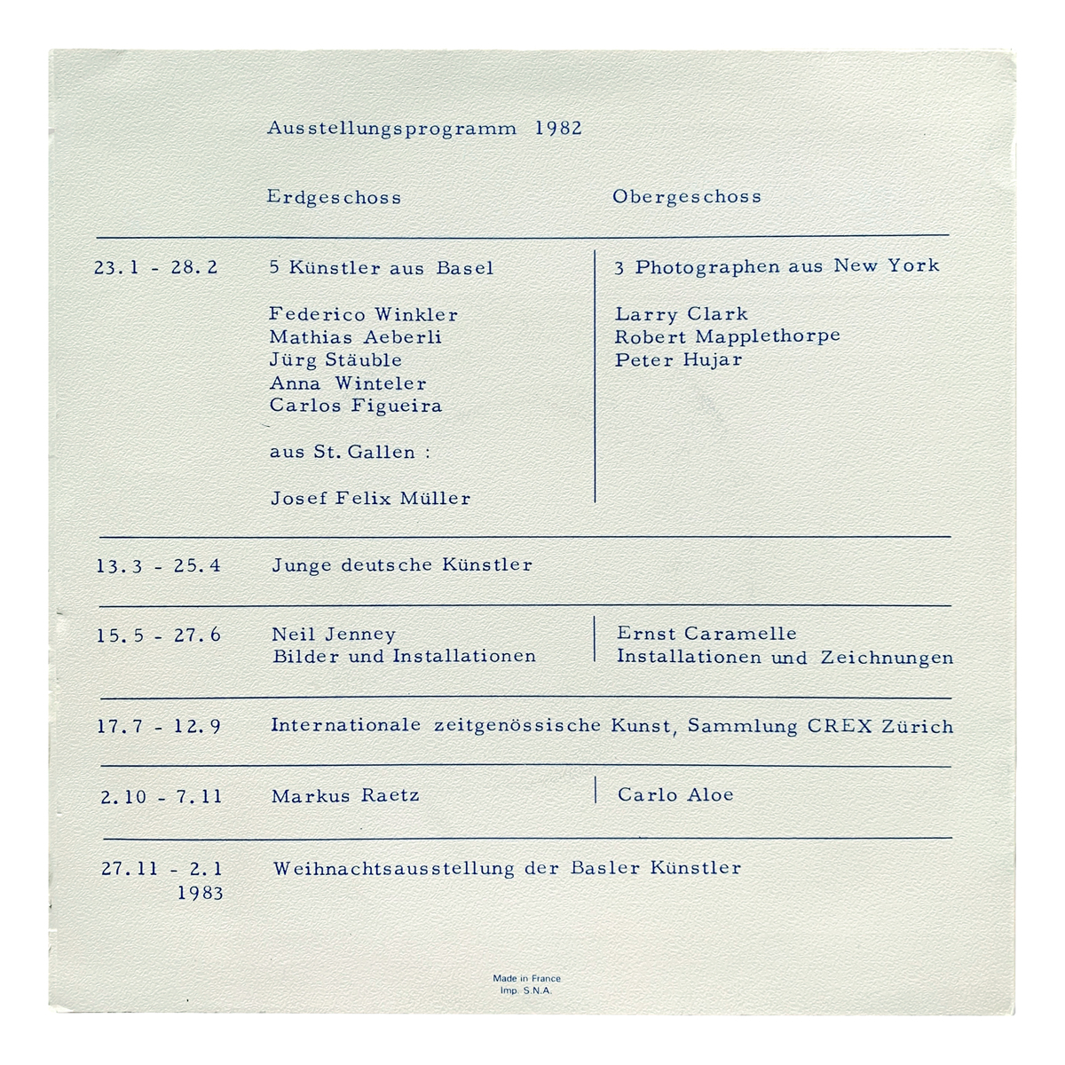Kunsthalle Basel - "Kunsthalle Basel - Jahresprogramm 1982" Jean-Christophe Ammann | Cyril Kazis