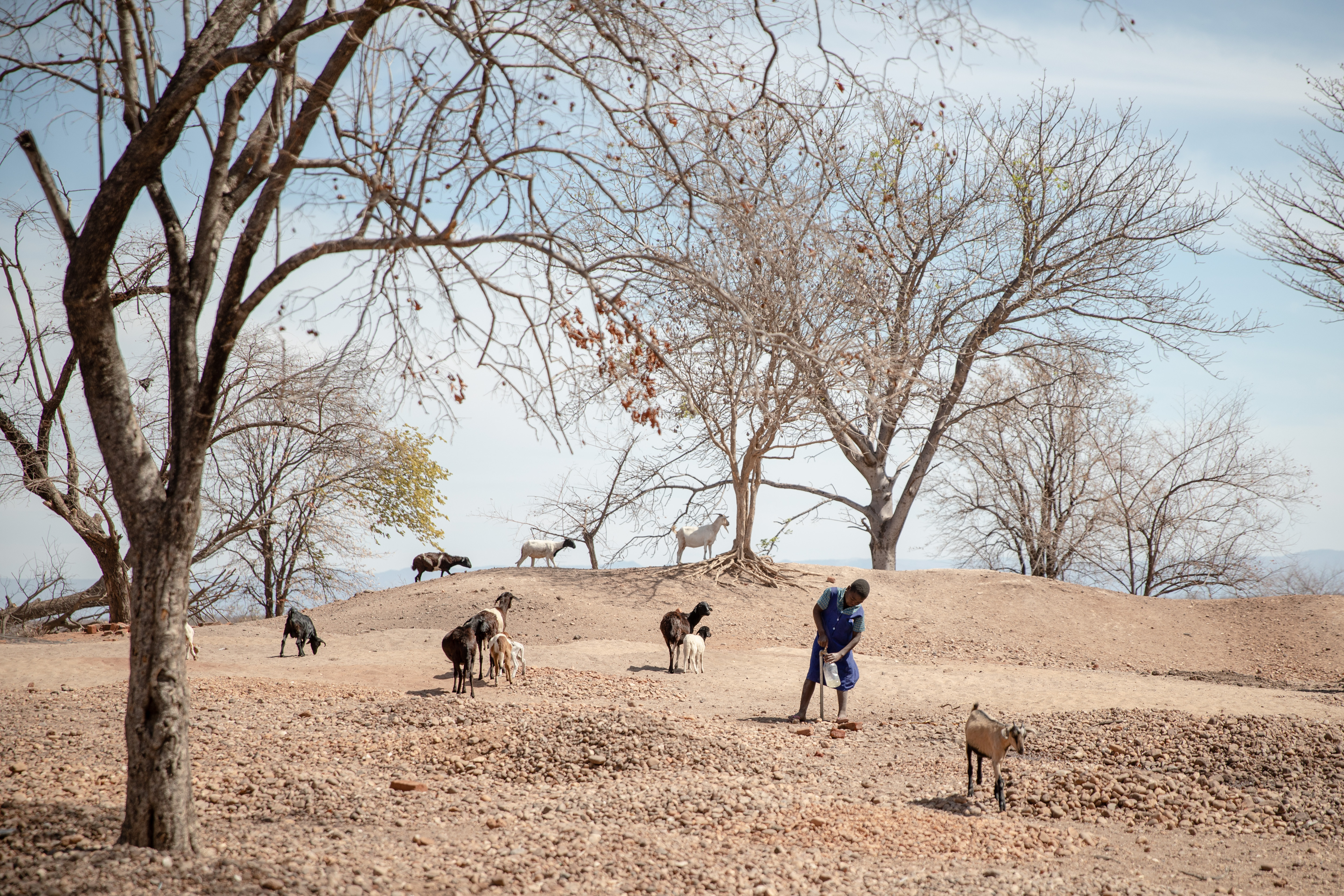 A schoolgirl filling her water bottle on the yard of Chiwenga Primary School, to where water now runs from a well that was drilled with the support of Finnish Red Cross and completed with the pipeline that was dug by the community itself.