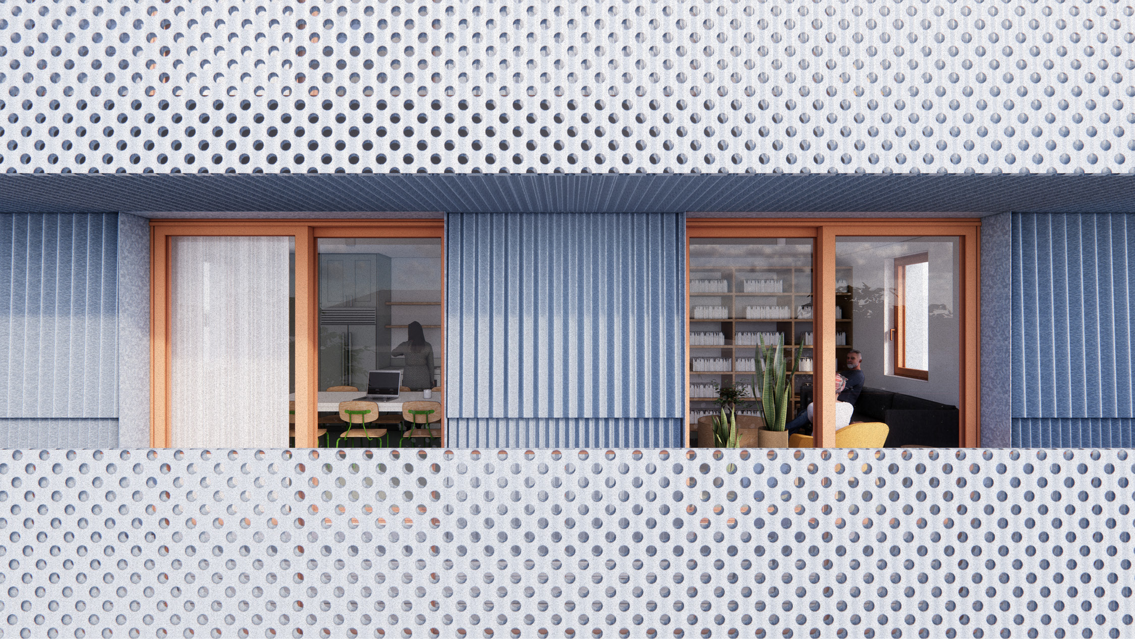 The balconies allow low winter light and screen out summer heat gain. (They also create a social interface with the neighborhood.)