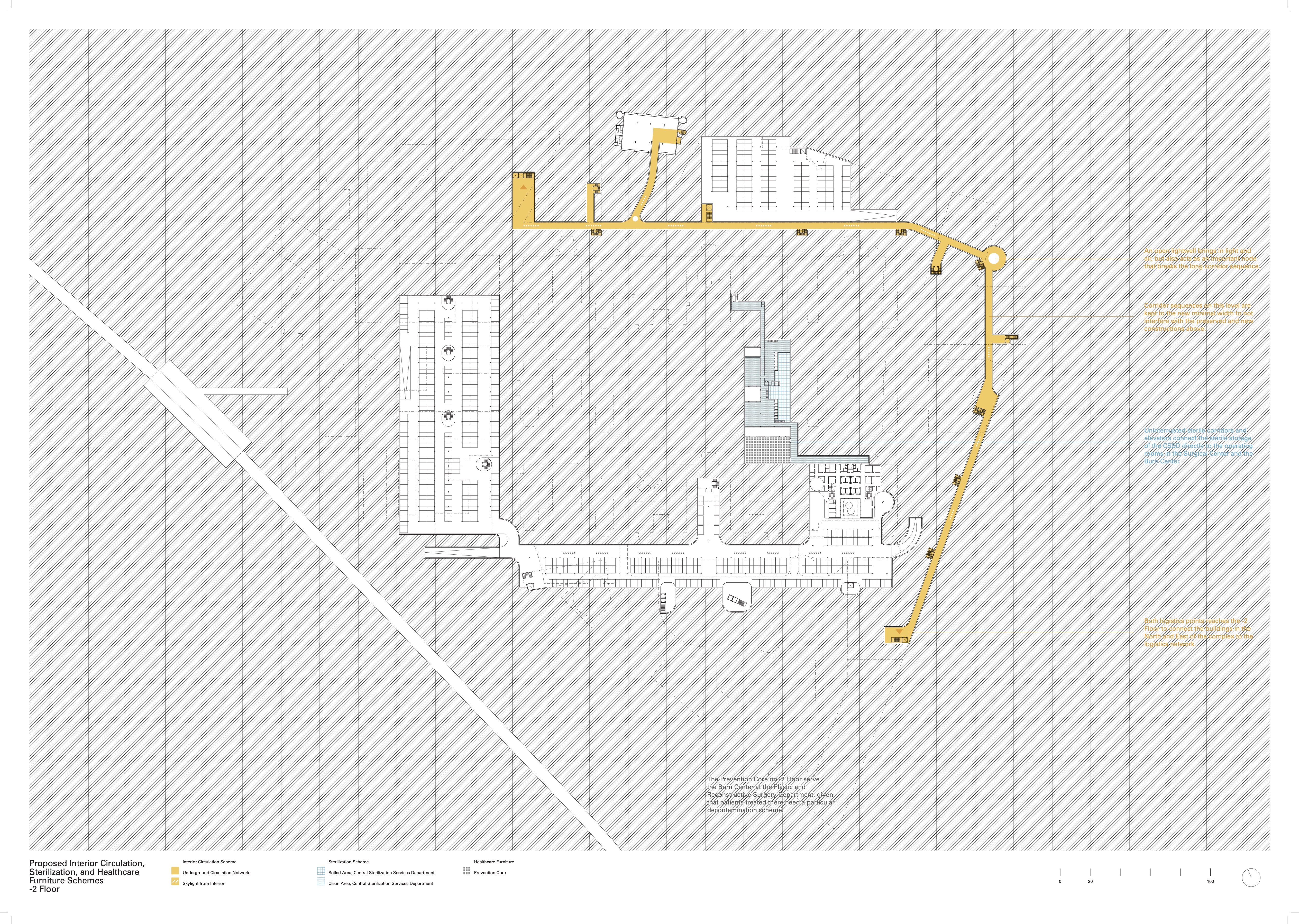 Proposed Interior Circulation, Sterilization, and Healthcare Furniture Schemes, -2 Floor