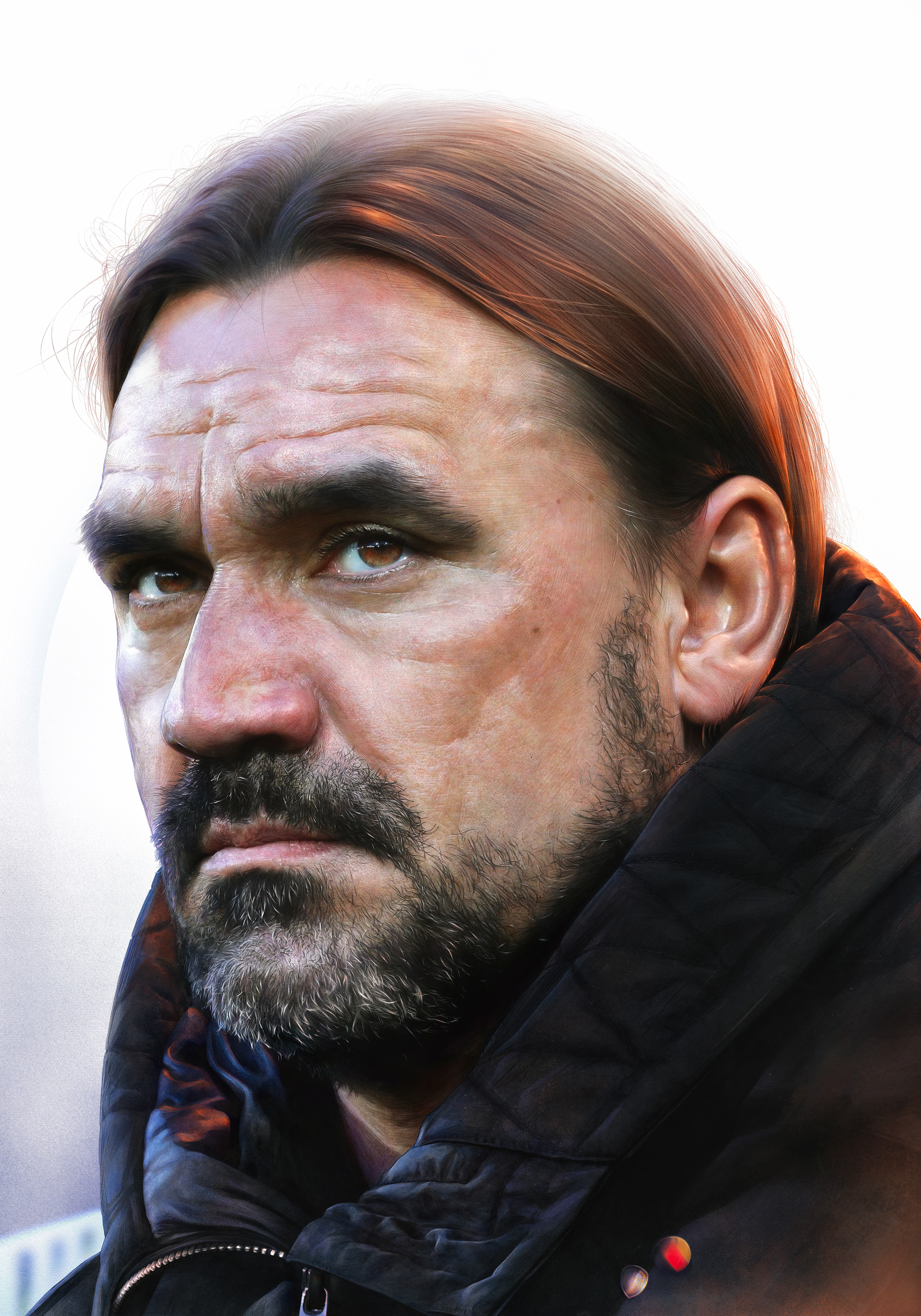 A digital portrait of Daniel Farke by the artist John Tregoning. An illustration of Daniel Farke. Drawn in Procreate.