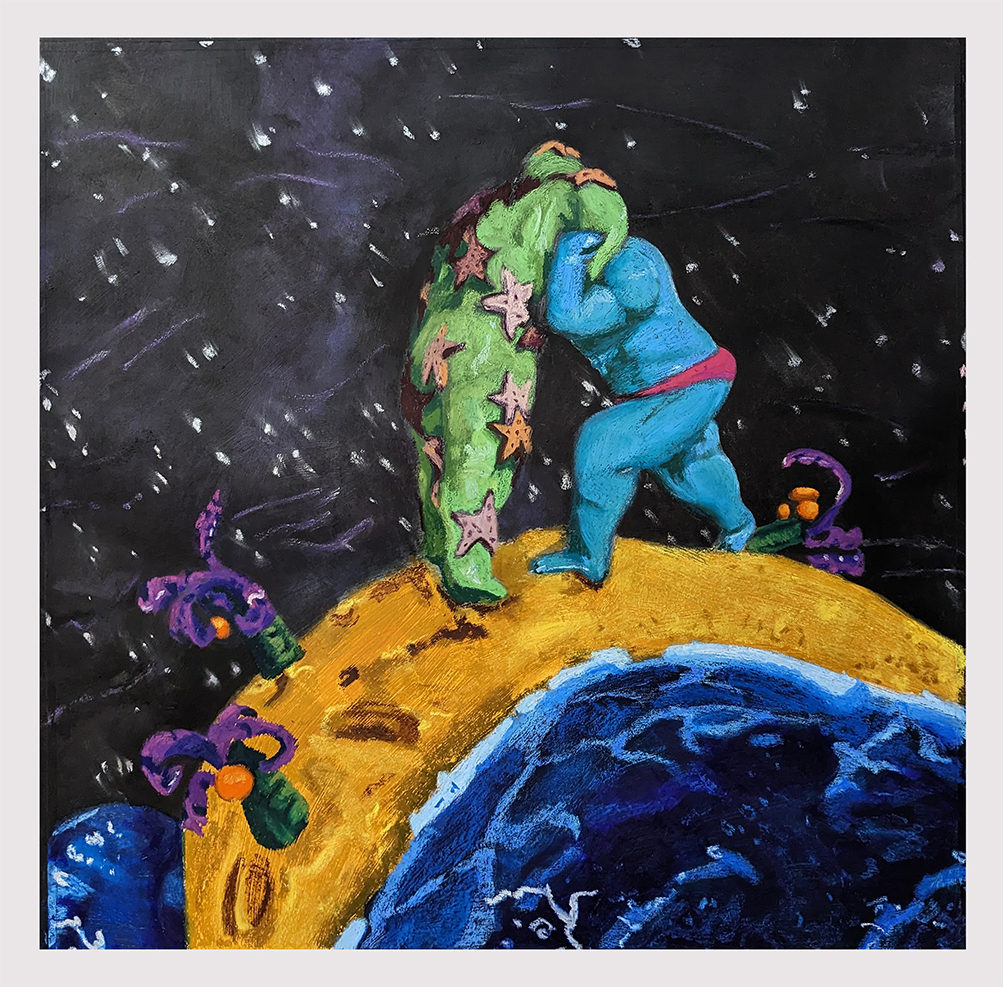 Acid Beach Fight (Night), 2023. 36" x 36". Pastel on paper.