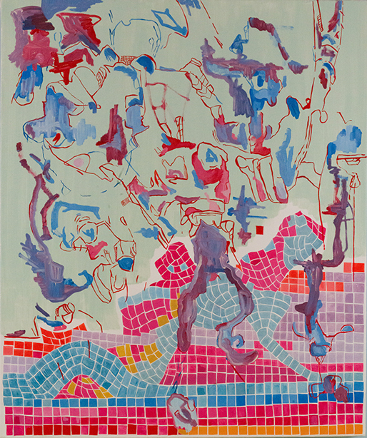 Riding, 2023 Oil and acrylic on linen 34 × 30 in