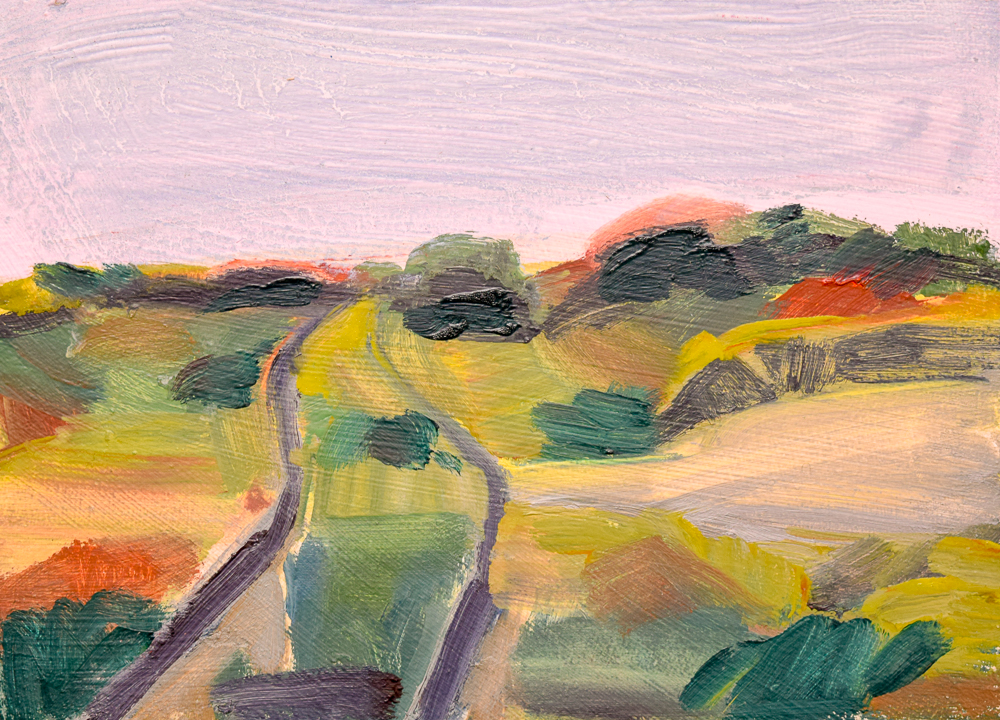 Road to Memramcook, oil on panel, 5 x 7 inches, 2018.