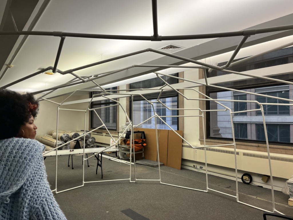 pvc frame for a interdimensional interview room, with ebere for suspended culture