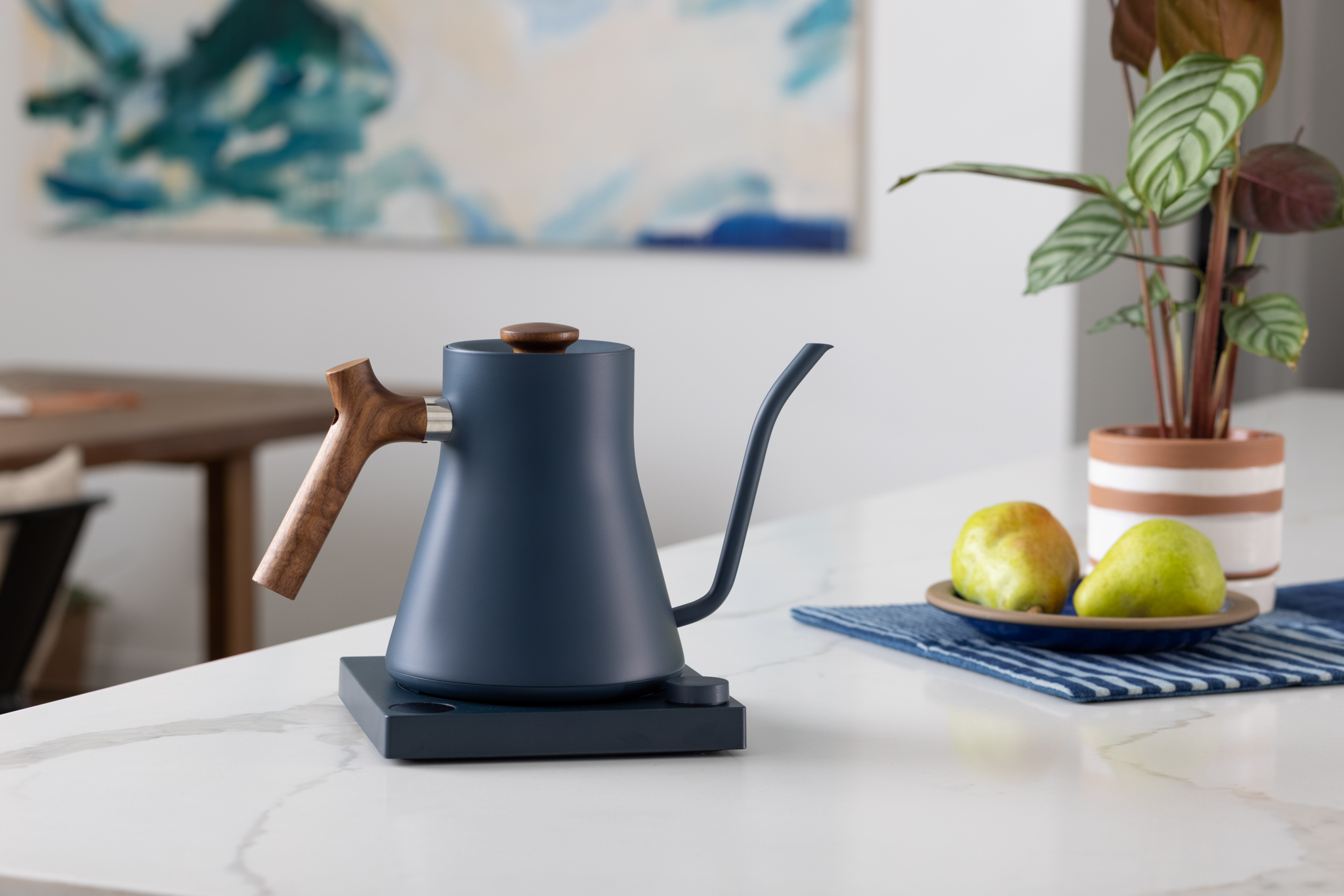 Fellow Corvo EKG Stone Blue Electric Tea Kettle with Walnut Handle +  Reviews, Crate & Barrel