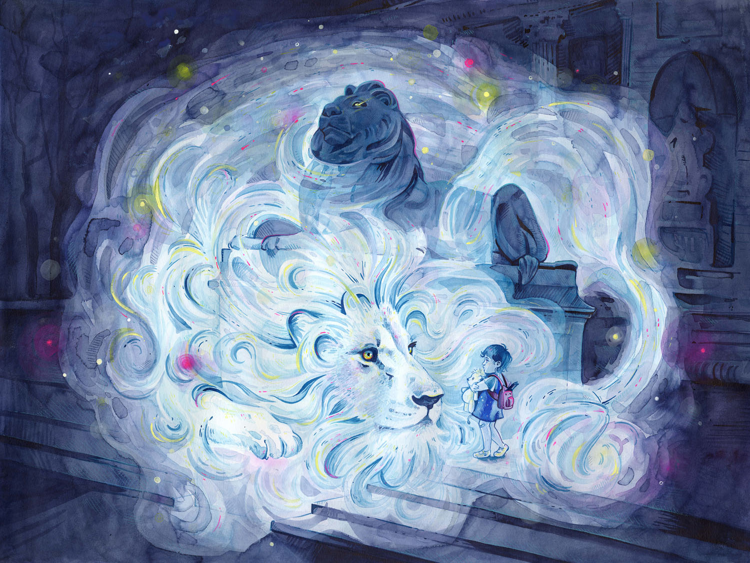 Protector of LiteracyInk, Gouache and Colored Pencil, 24&rdquo; x 18&rdquo;, 2022