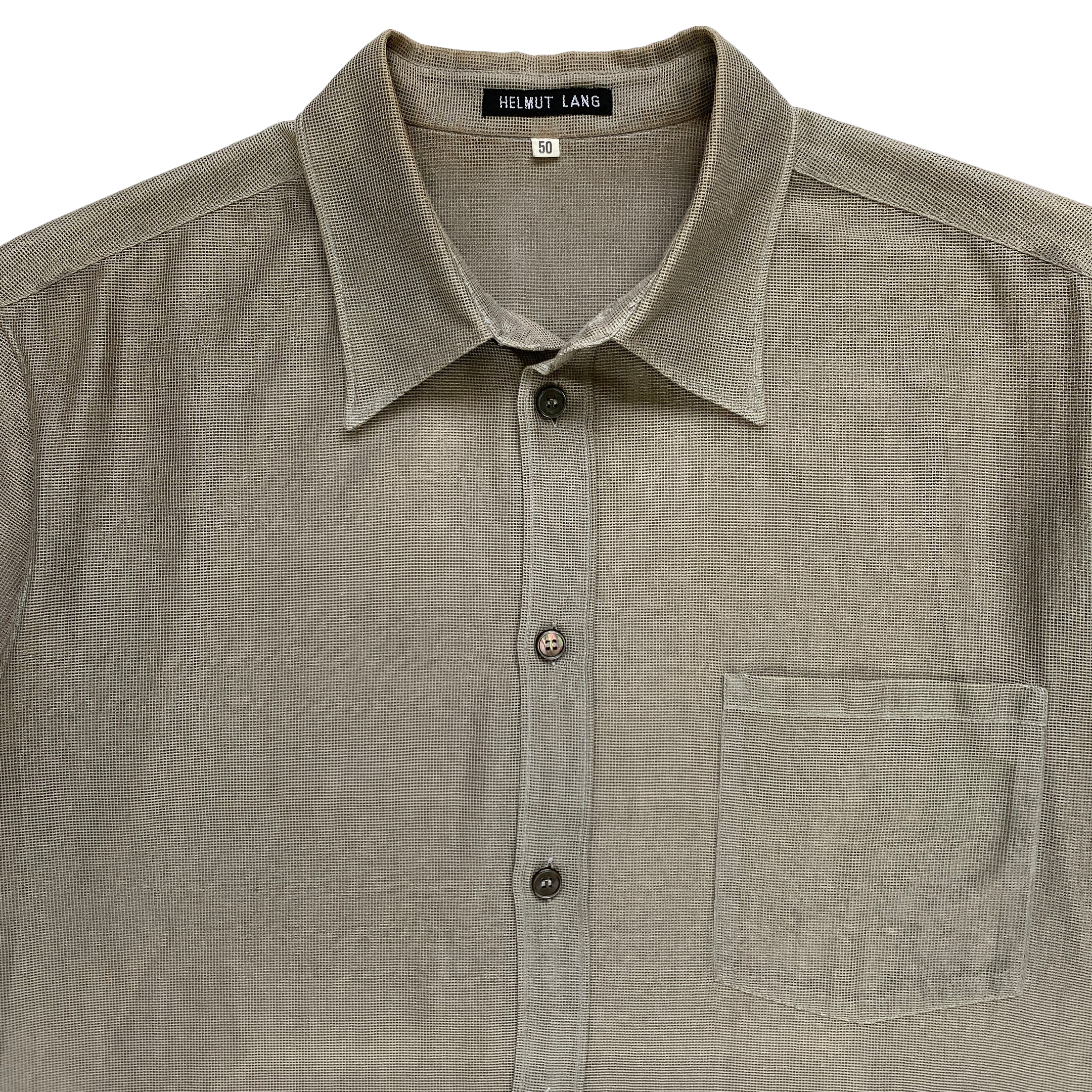 Helmut Lang, S/S 1996 Khaki Green Nylon Mesh Button-up Shirt - La 