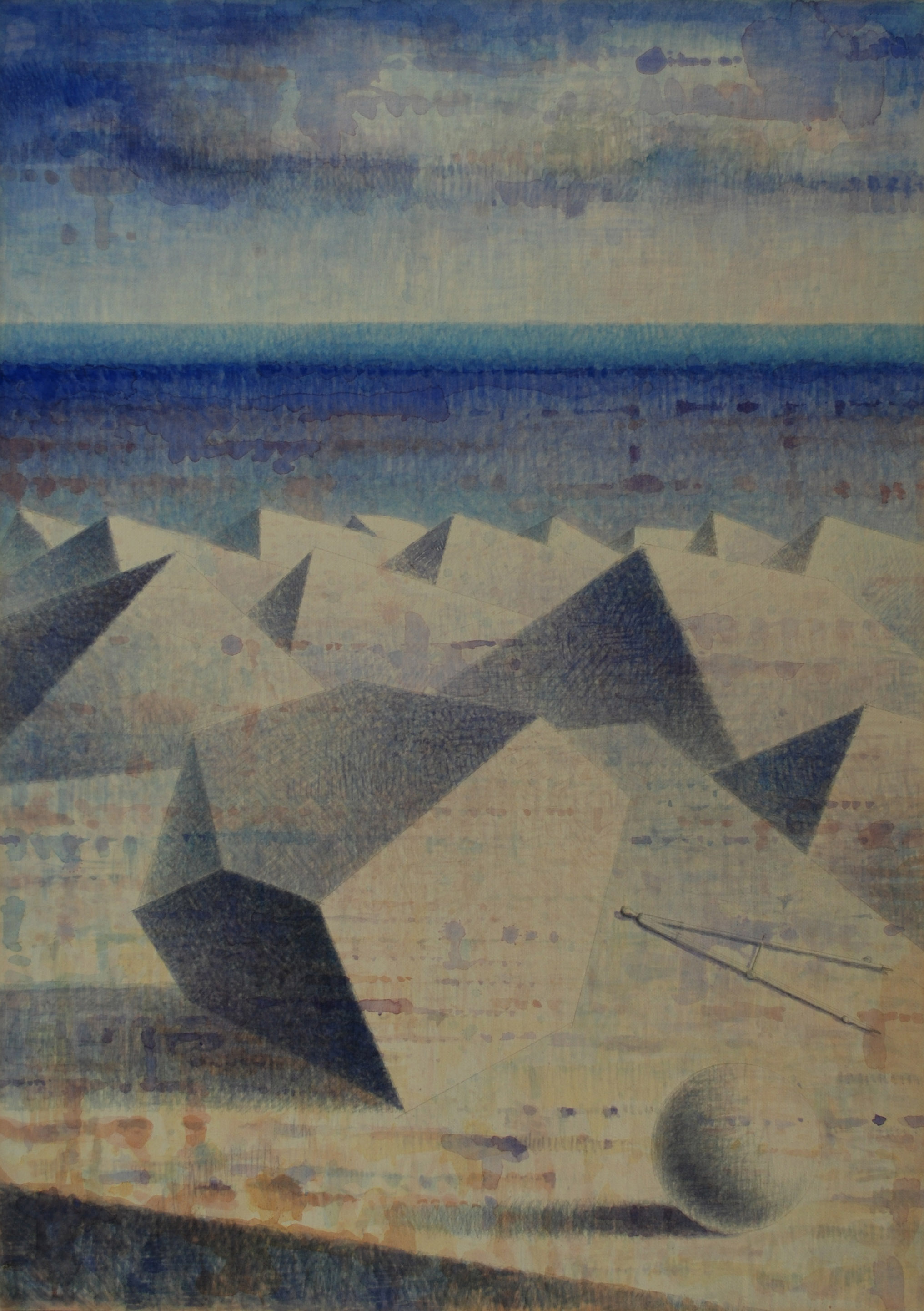 Geometrie (Omaggio a Durer), 2009, acquarello su carta a mano intelata, cm 101x71