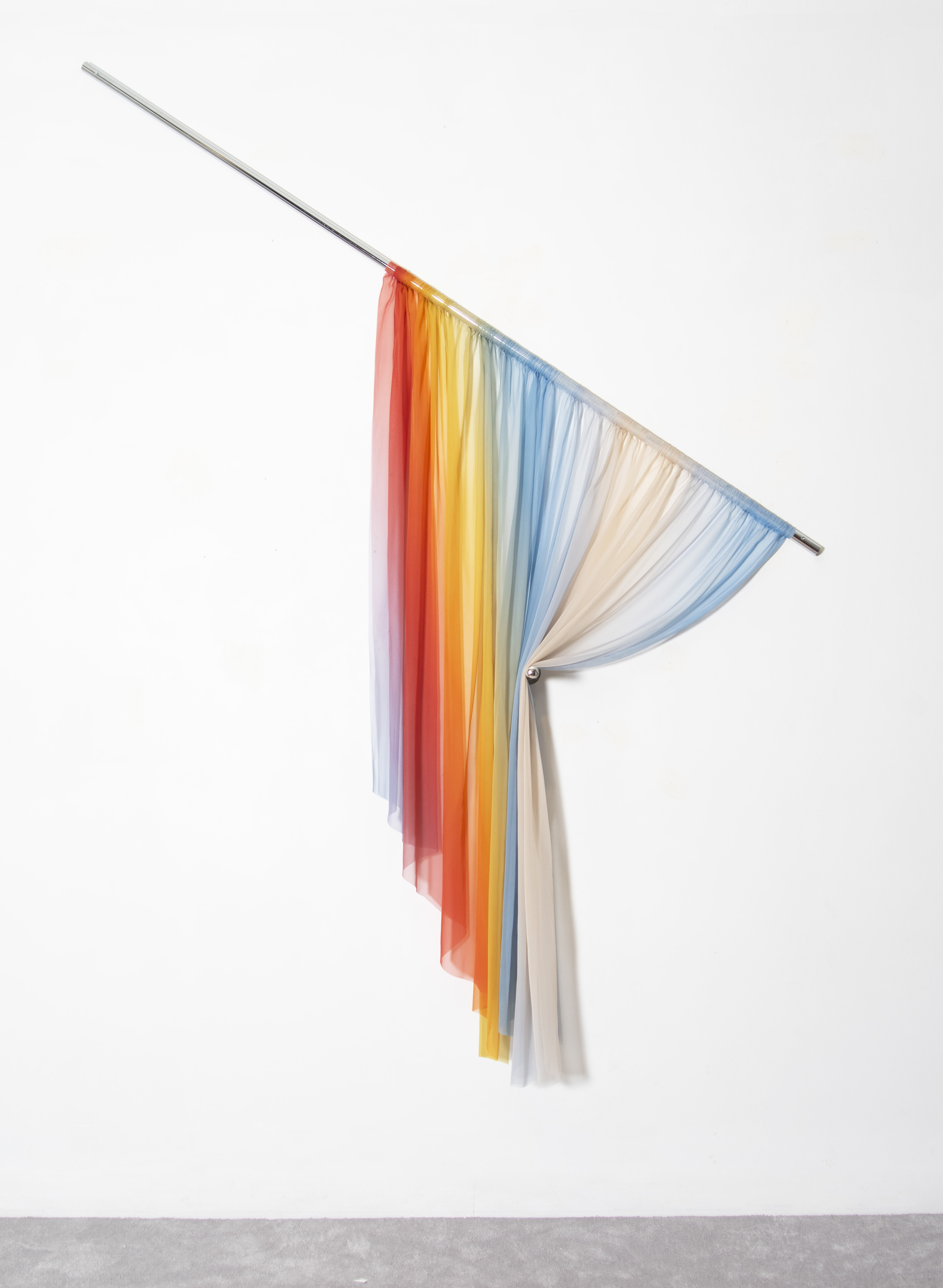 How to drape Barbra Streisand’s Superman, chromed steel and printed silk, 2024.