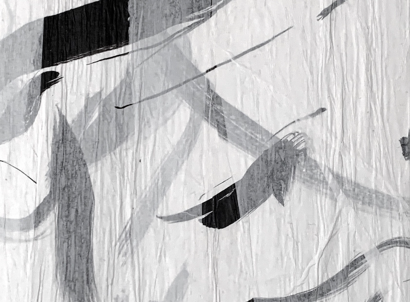 Detail of “Ohne Titel”, Black ink on and between silk paper, bonded up to 18 layers of paper, 101 x 250 cm, 2017 - 2019, Photo: Mena Moskopf