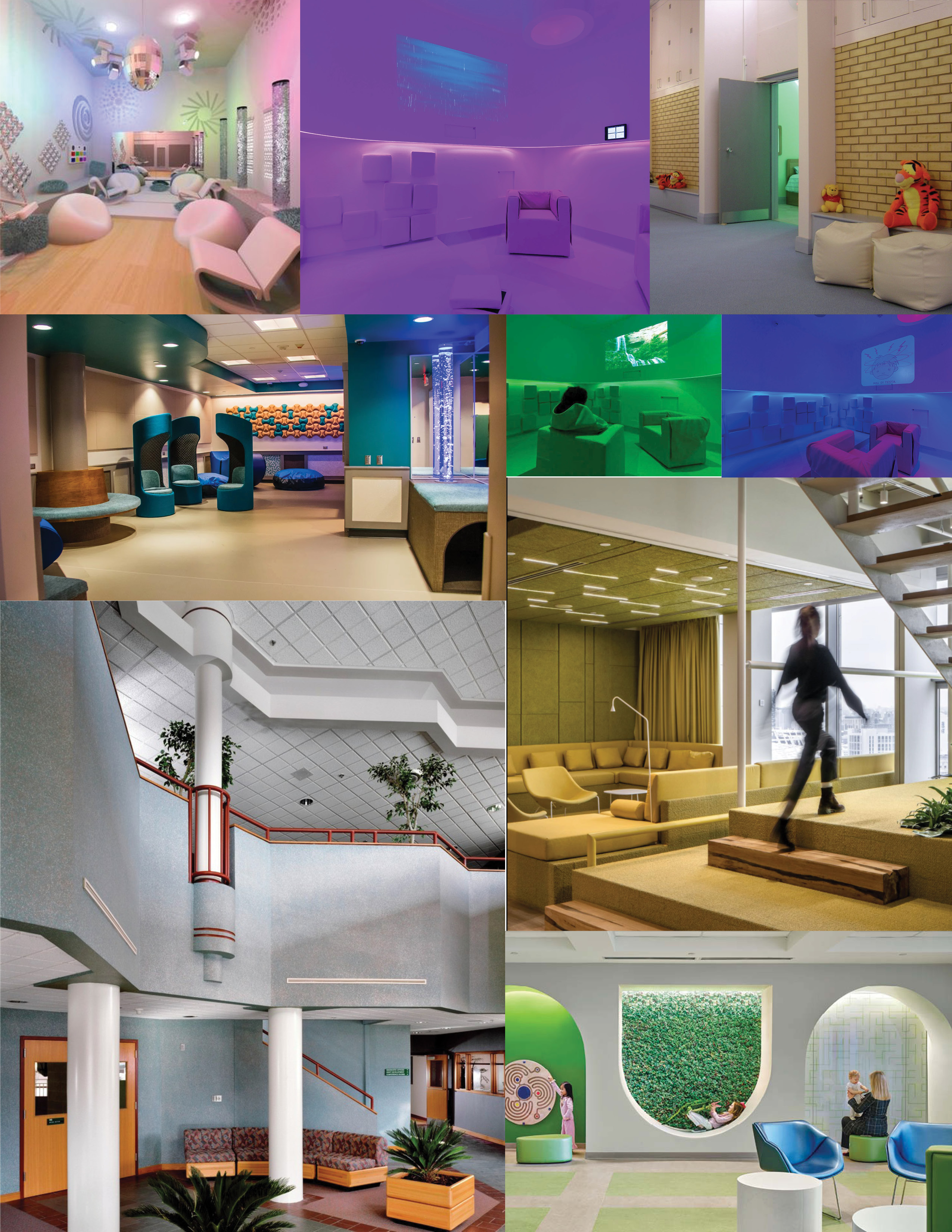 Moodboards with inspiration for Nourishh's environment and lighting.