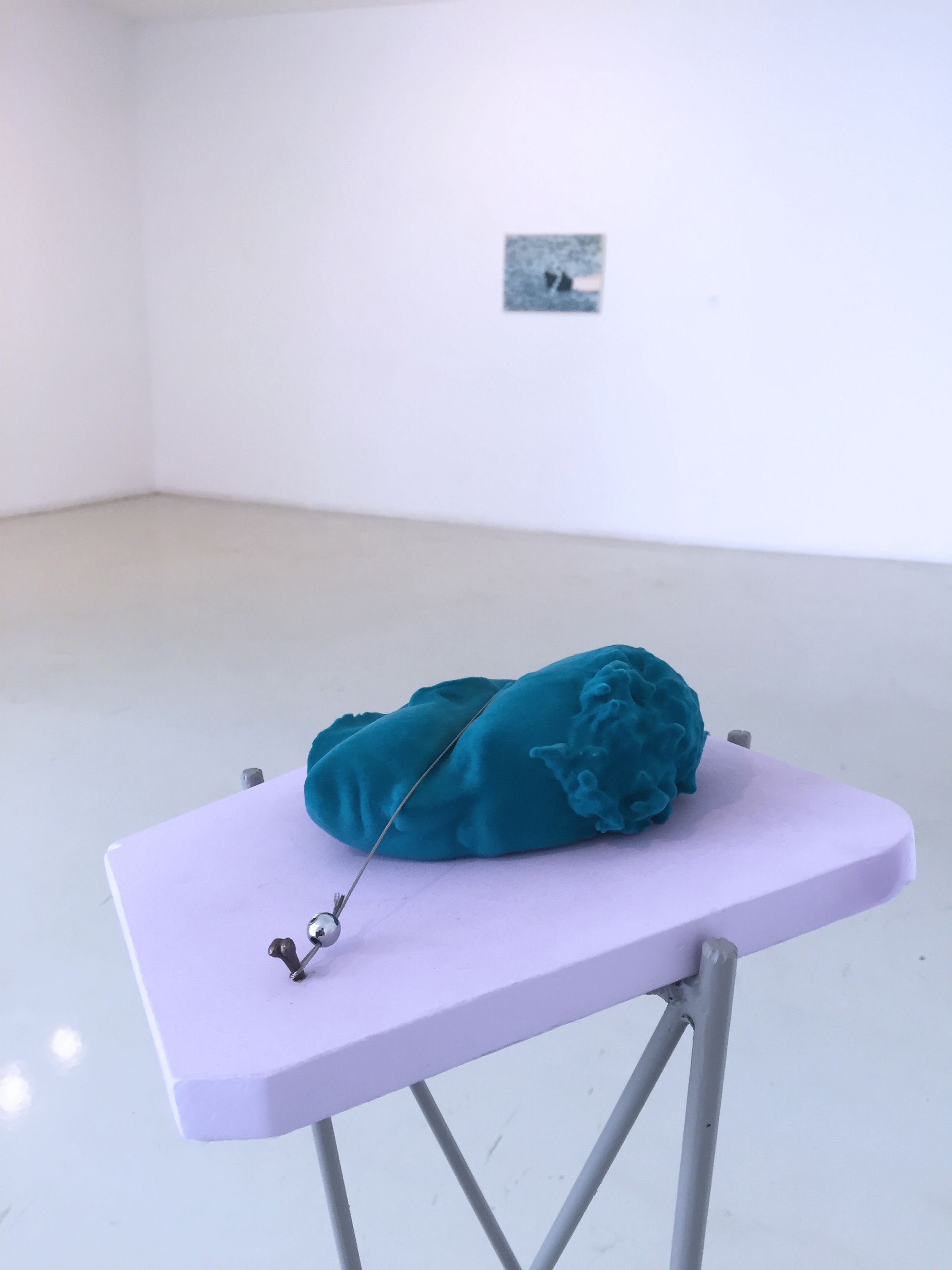 CMD89, 3D printed SLS velvet sculpture, 3D printed bronze nails, steel wire, wood, iron