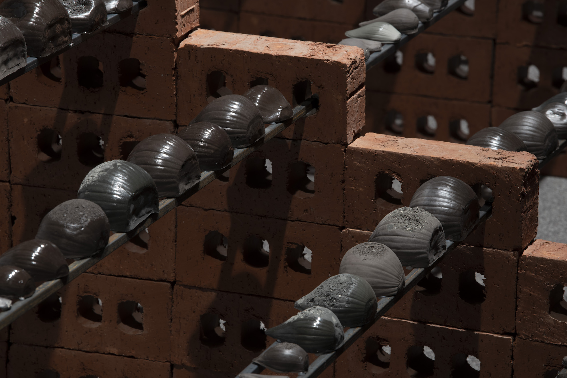 Ascension (Onions) (detail), 2022, fired and glazed clay, bricks, metal