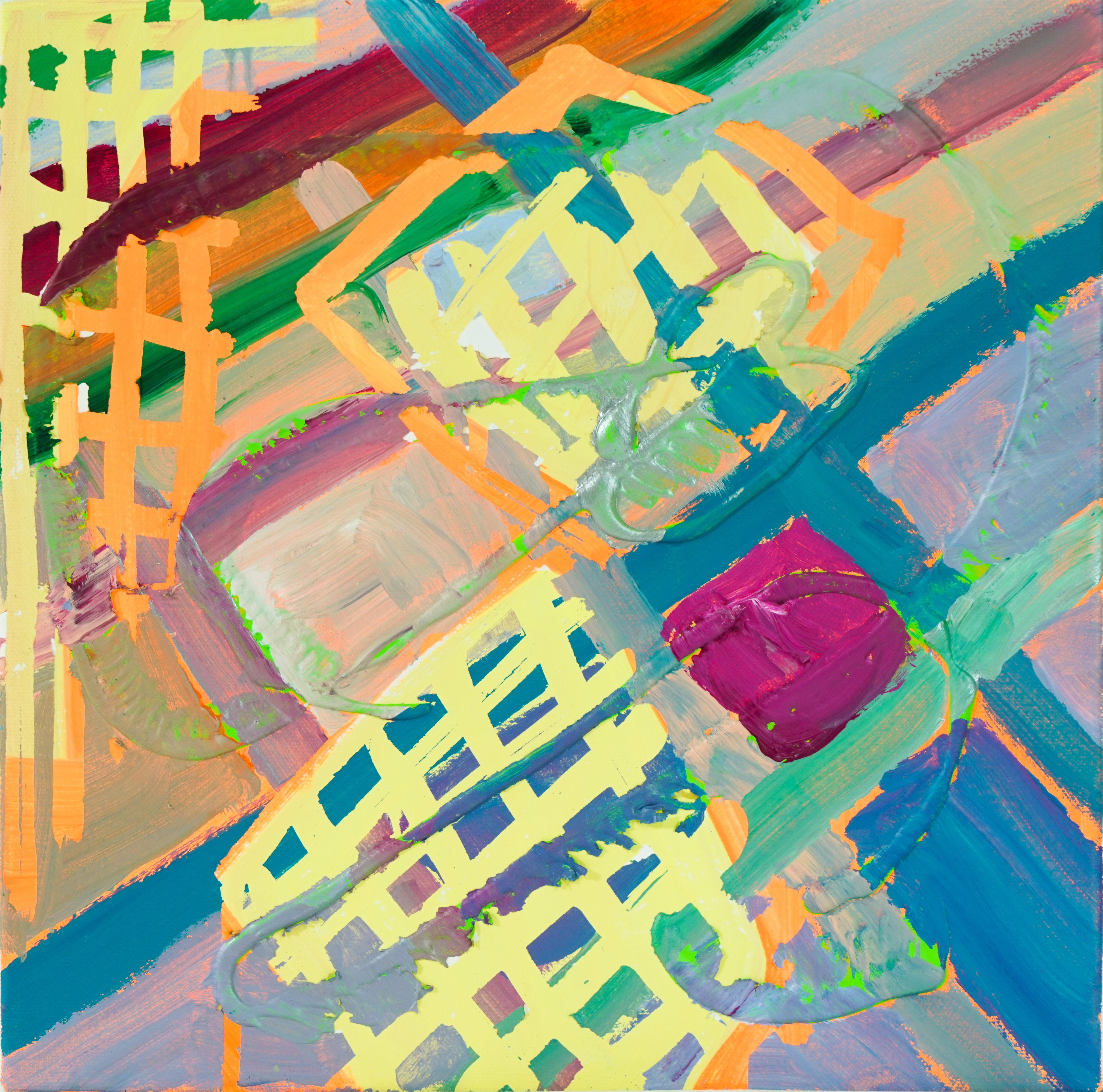 Buffers, 2021, acrylic, masking fluid on canvas, 30.0x30.0cm. 