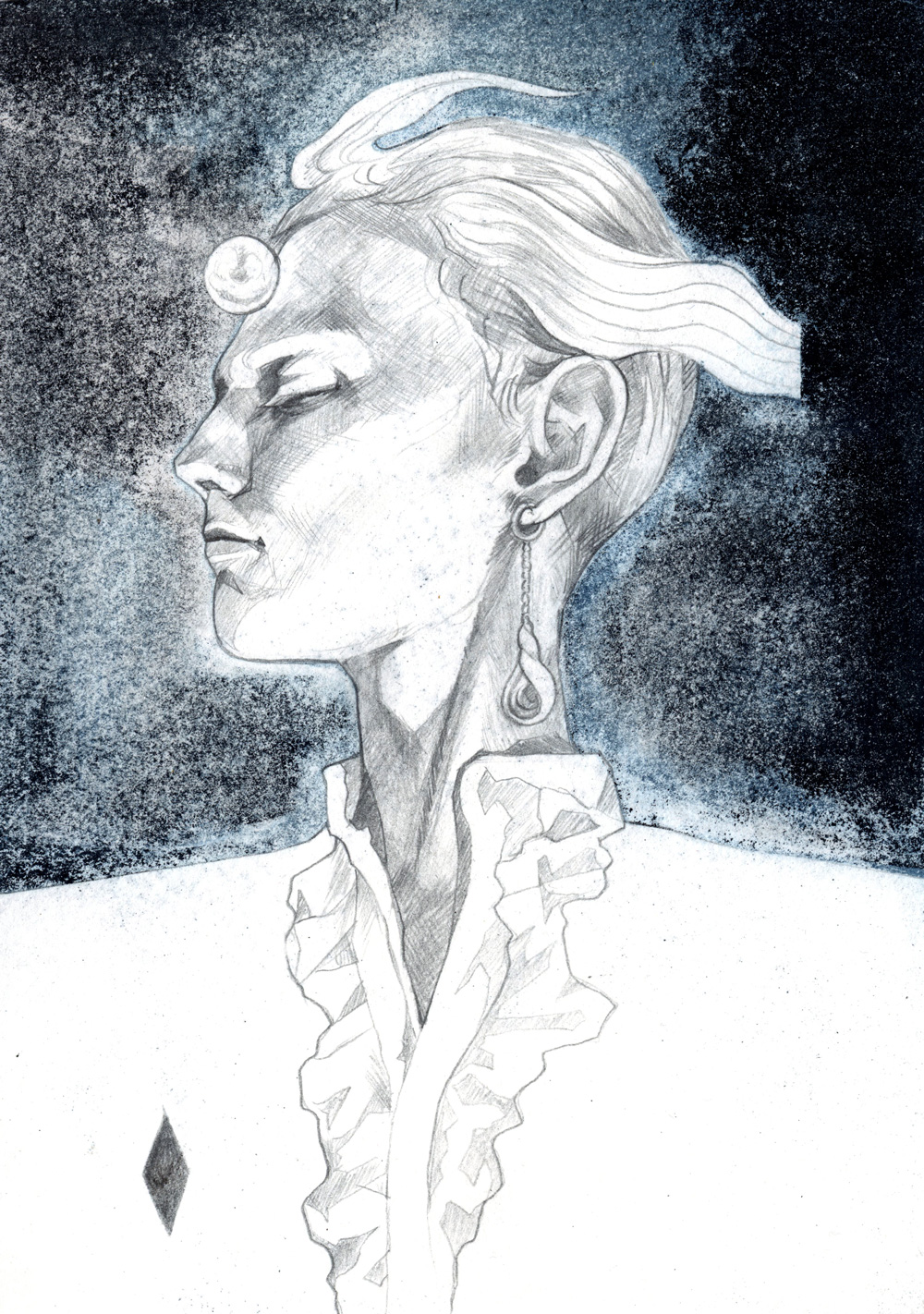 Jack of Diamonds and Pearls (2022), pencil and watercolor on paper