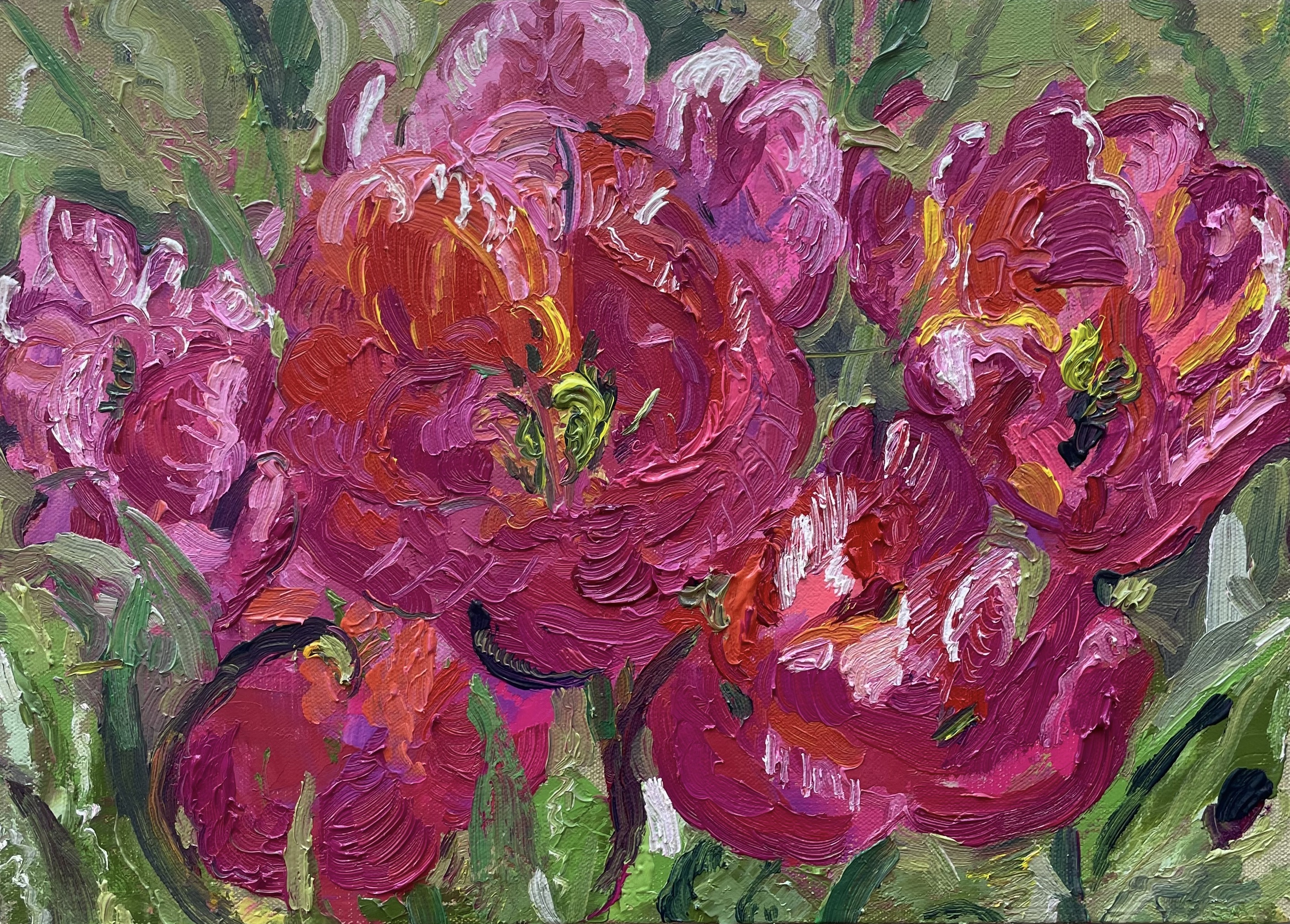 Tulips. Oil on canvas, 13" x 9"