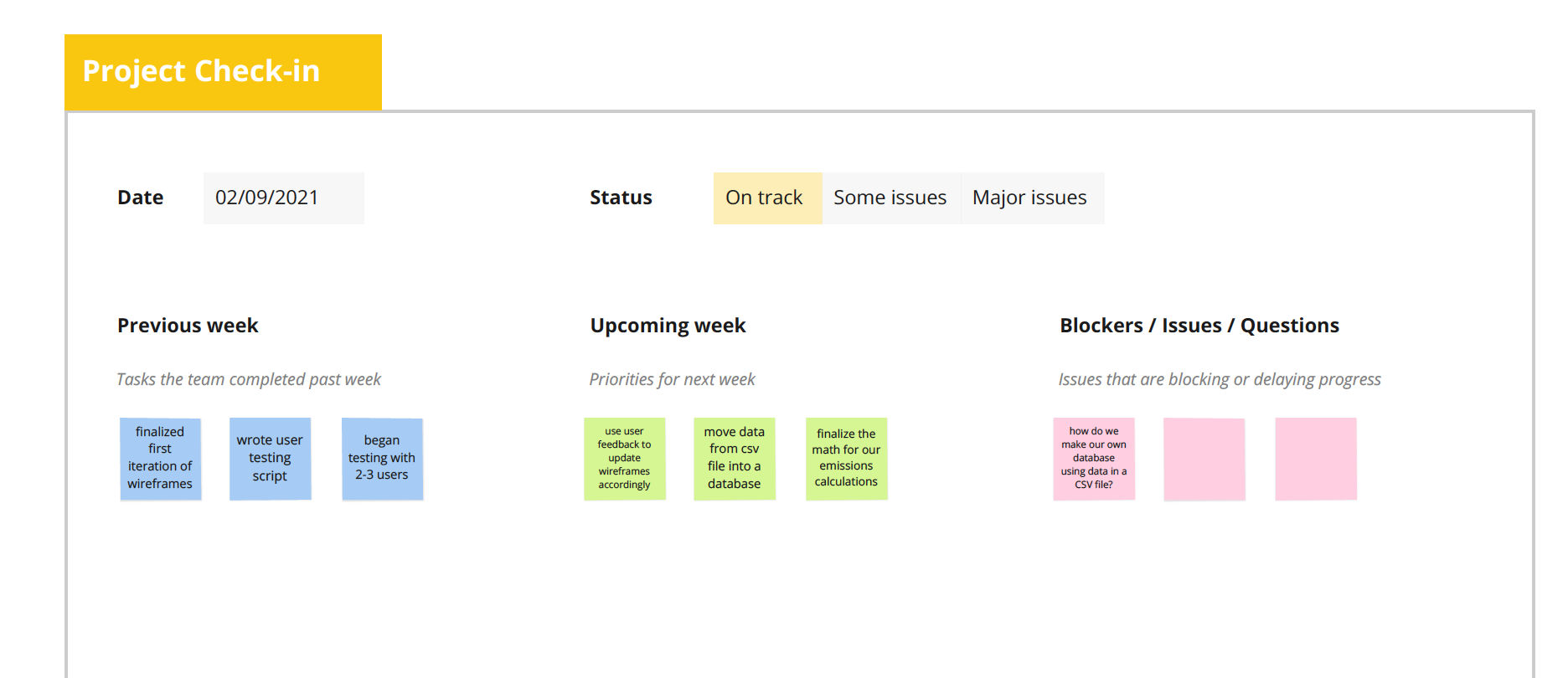 Weekly Check In Forms with Professor