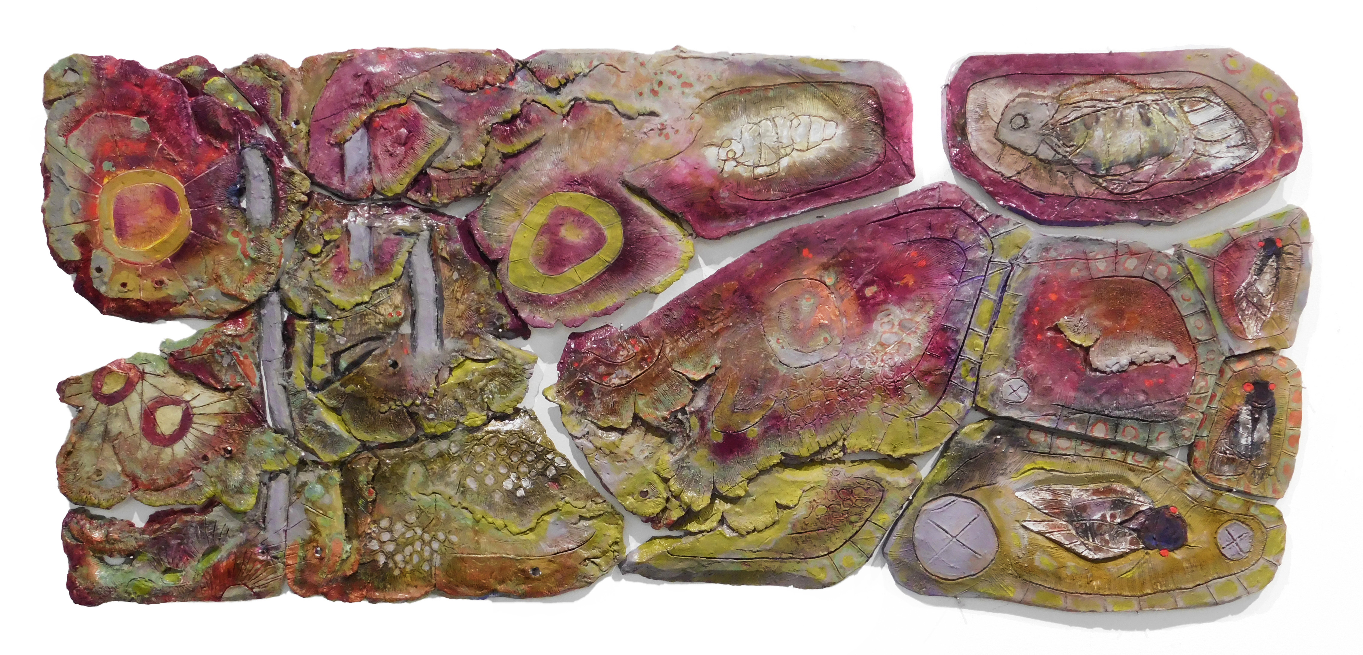 life of cicada | 15 x 34 x 1.5 inches | oil on porcelain