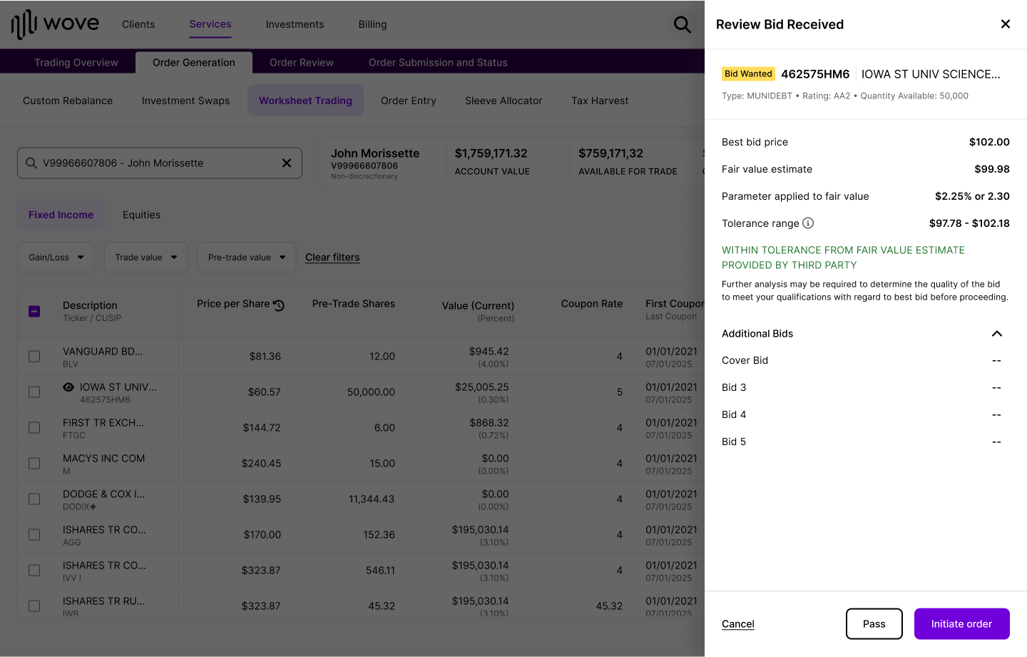 Third party analysis data required to accompany each bid