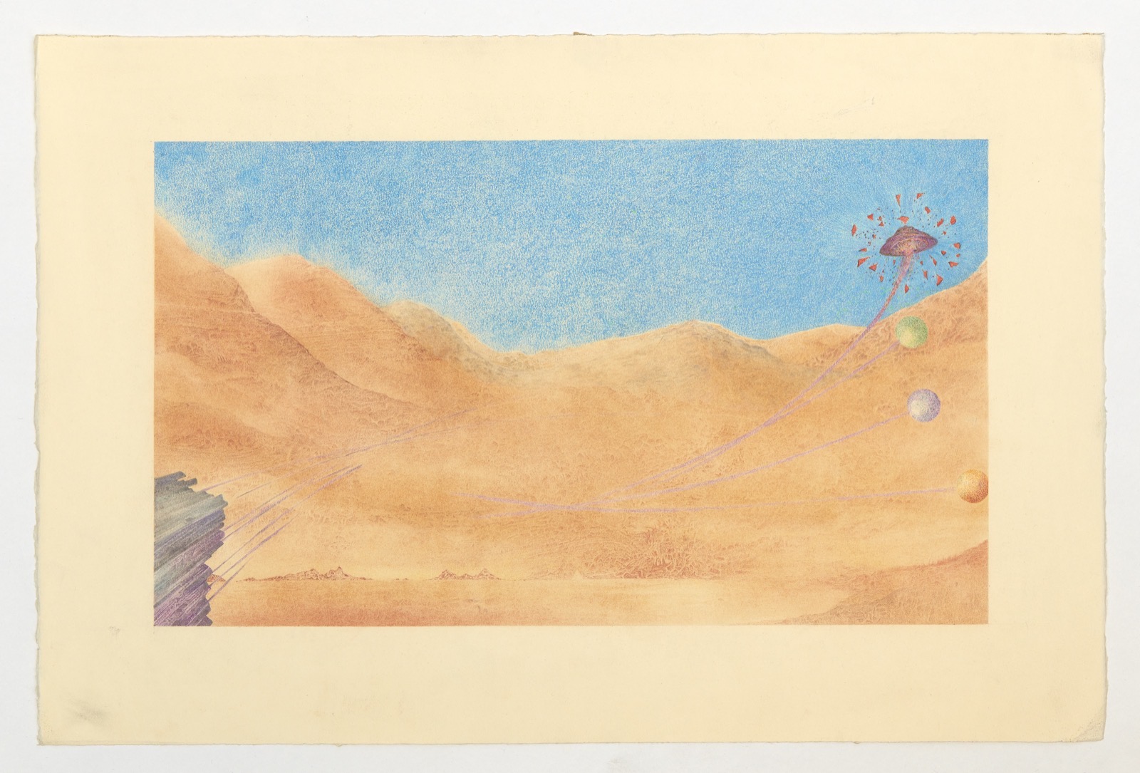 Timothy Wylie, Vision at Pyramid Lake, 1992, Prismacolor on watercolor paper 10 1/4 × 17 3/4 in