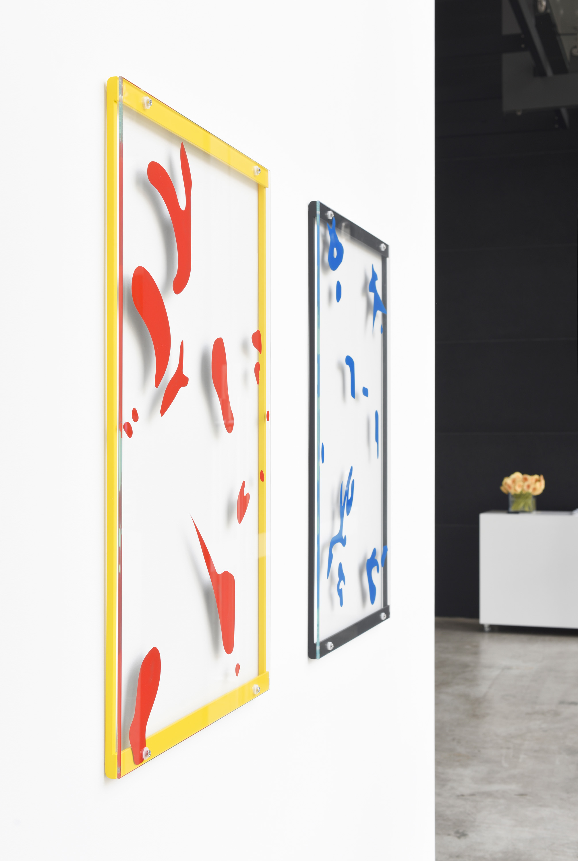 Sex, 2019, Automotive lacquer, glass, steel and stainless steel fixings, 90cm x 60cm